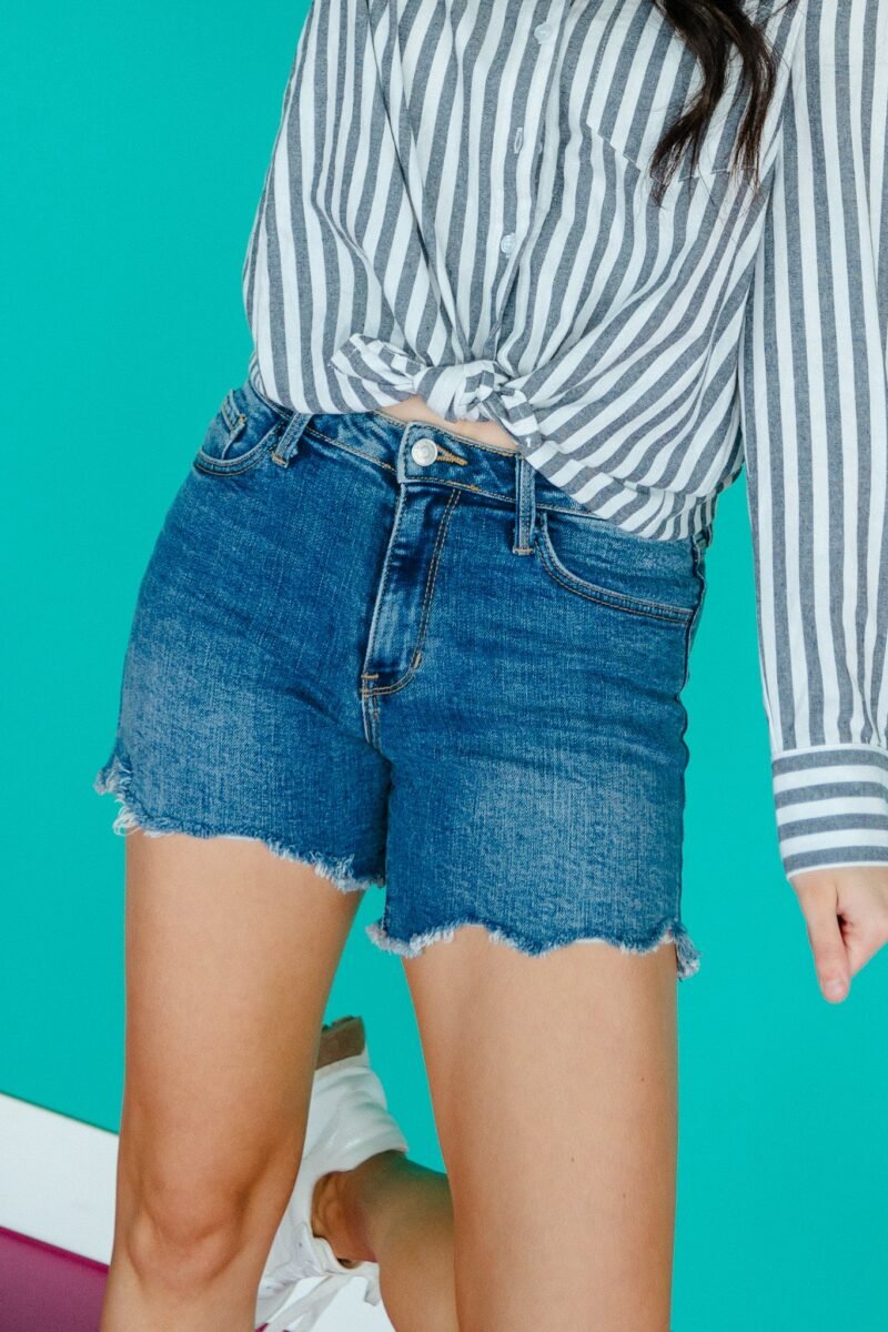 Brenna Hi-Lo Denim Shorts - Medium Wash