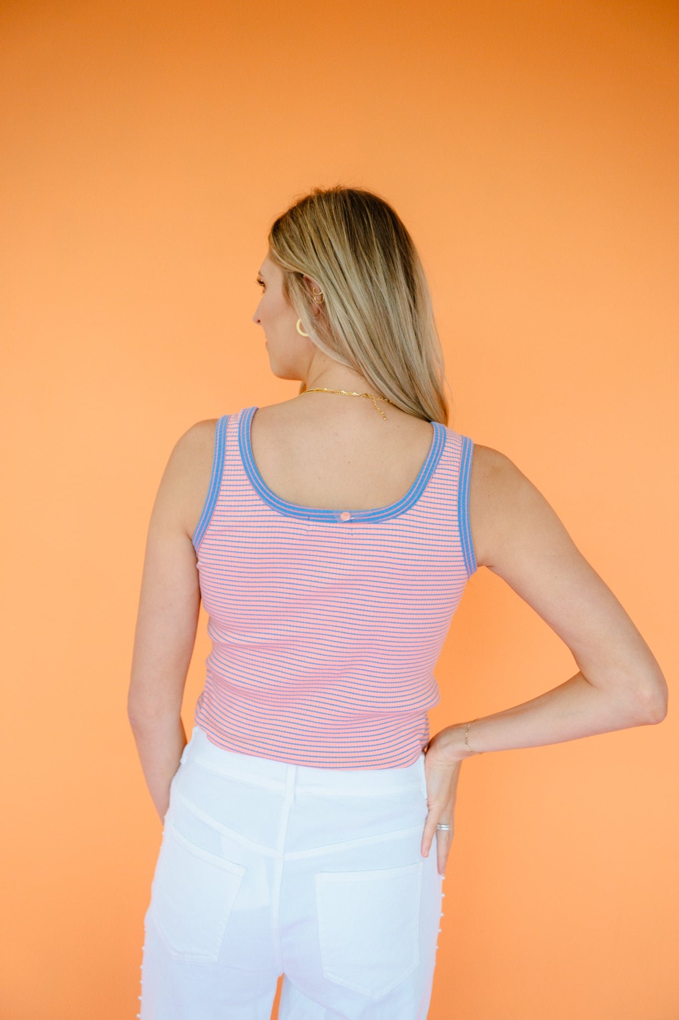 Wendy Striped Henley Tank - Hyacinth + Peach — view 5