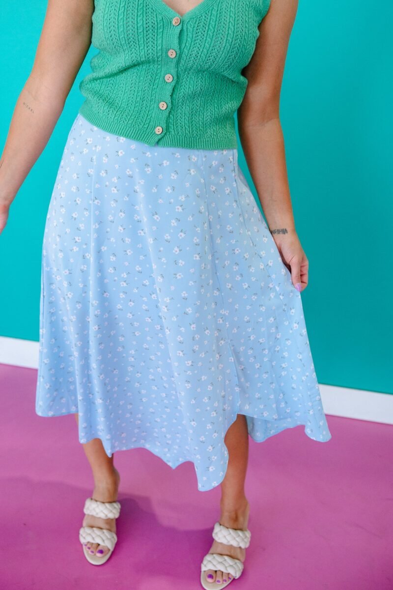 Gloria Floral Maxi Skirt - Pastel Blue + Soft White