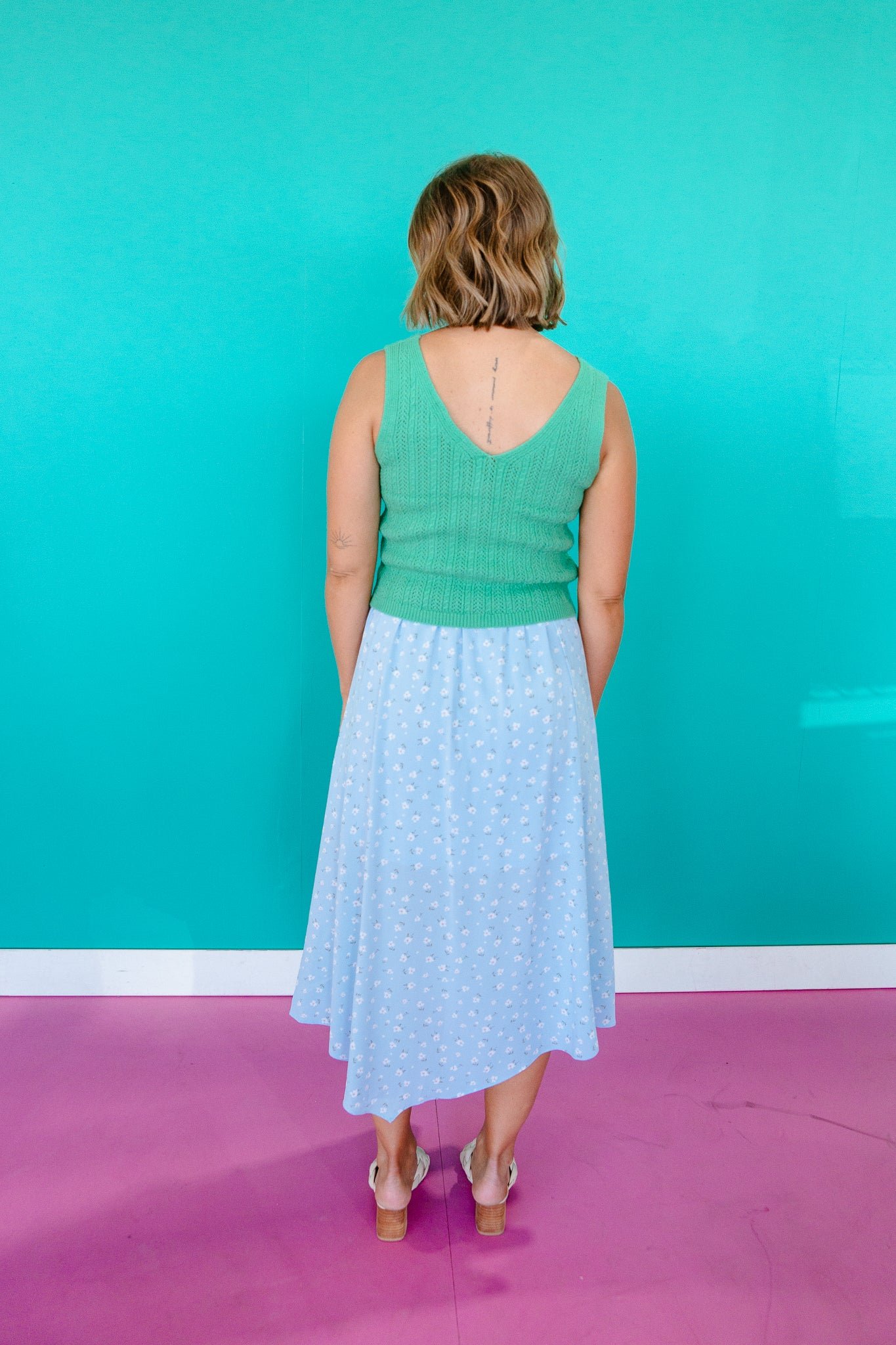 Gloria Floral Maxi Skirt - Pastel Blue + Soft White — view 3