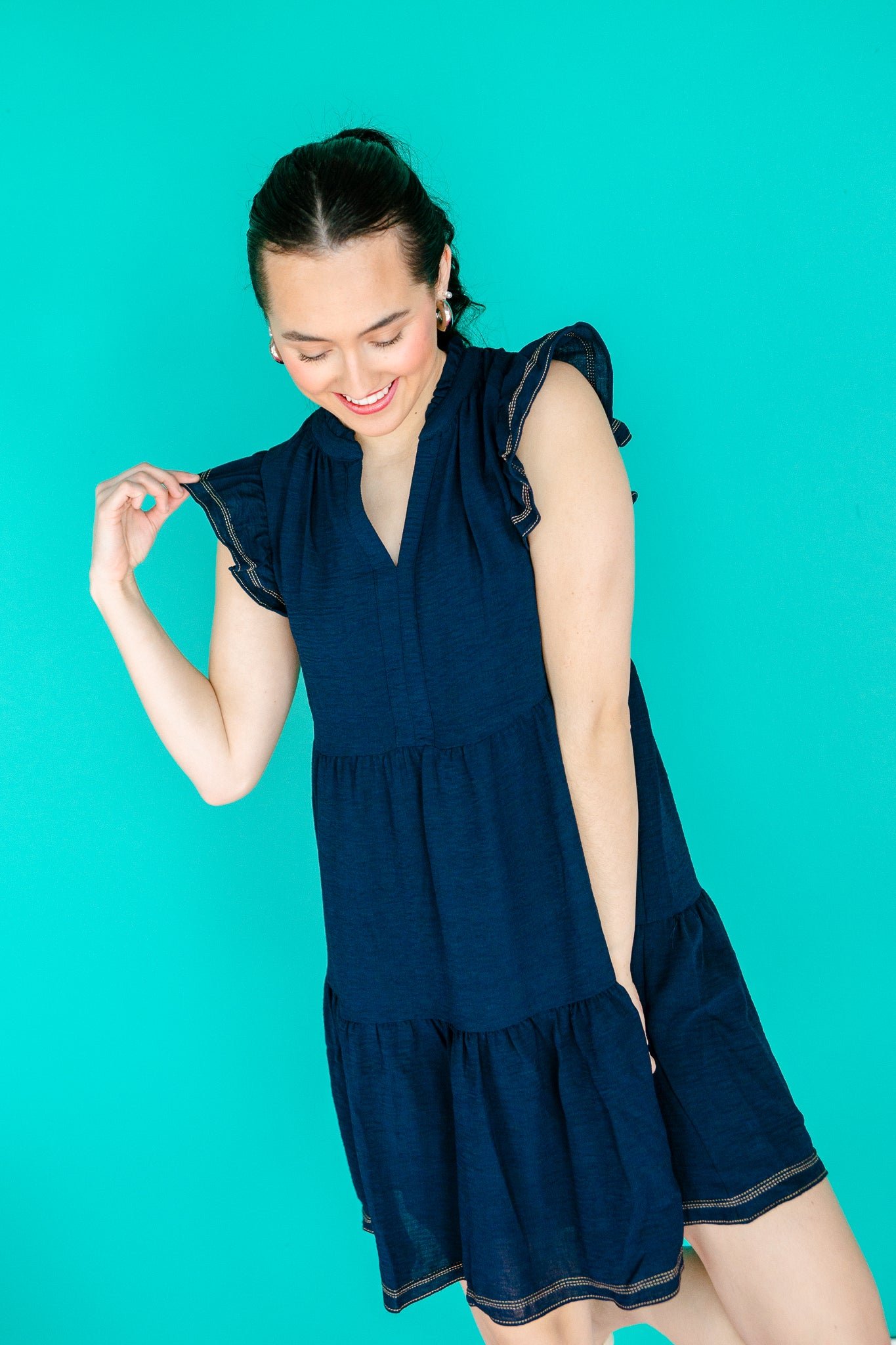 Caren Tiered Mini Dress - Dark Navy — view 2