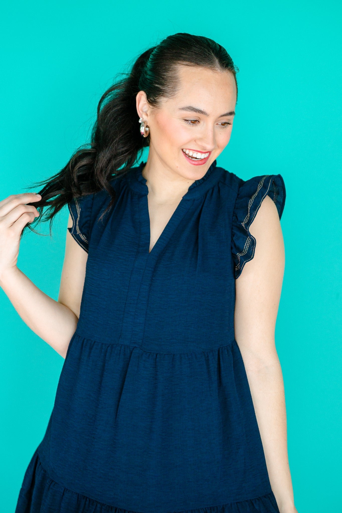 Caren Tiered Mini Dress - Dark Navy — view 3