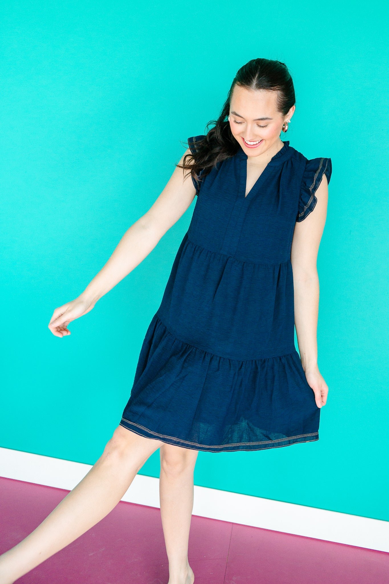 Caren Tiered Mini Dress - Dark Navy — view 4