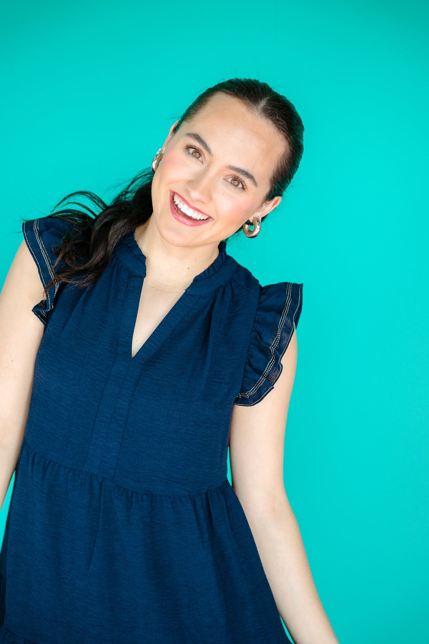 Caren Tiered Mini Dress - Dark Navy — view 5