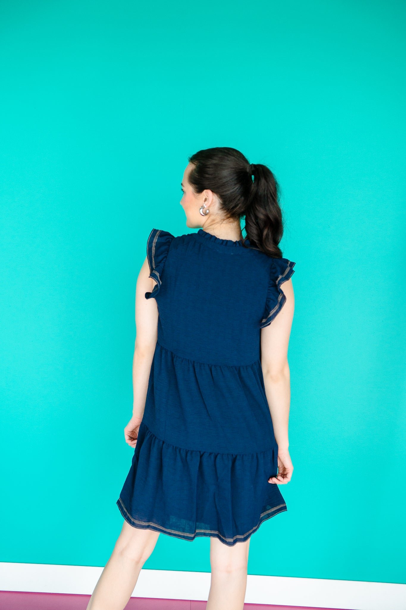 Caren Tiered Mini Dress - Dark Navy — view 7