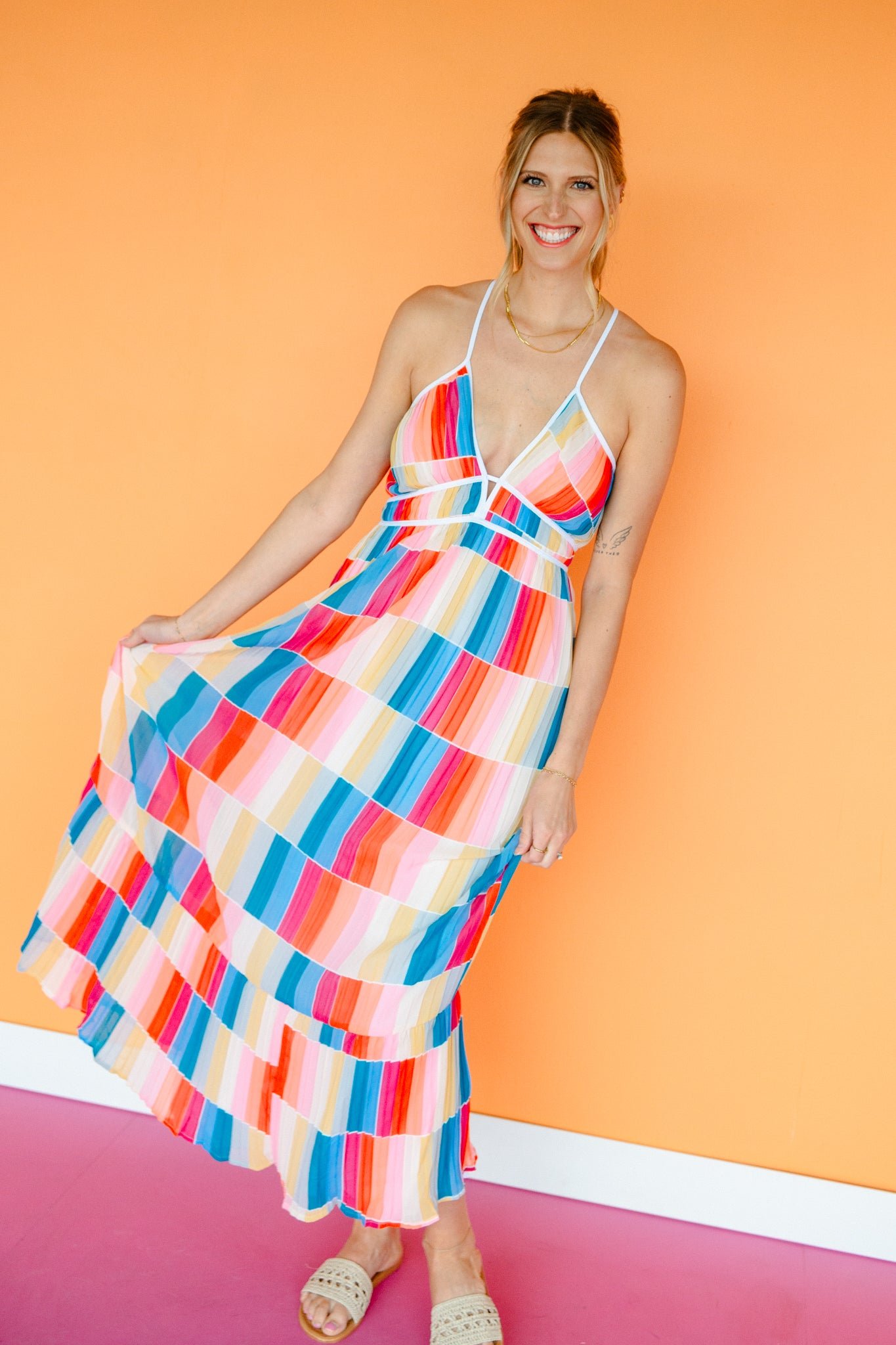 Patty Pleated Maxi Dress - Rainbow — view 6