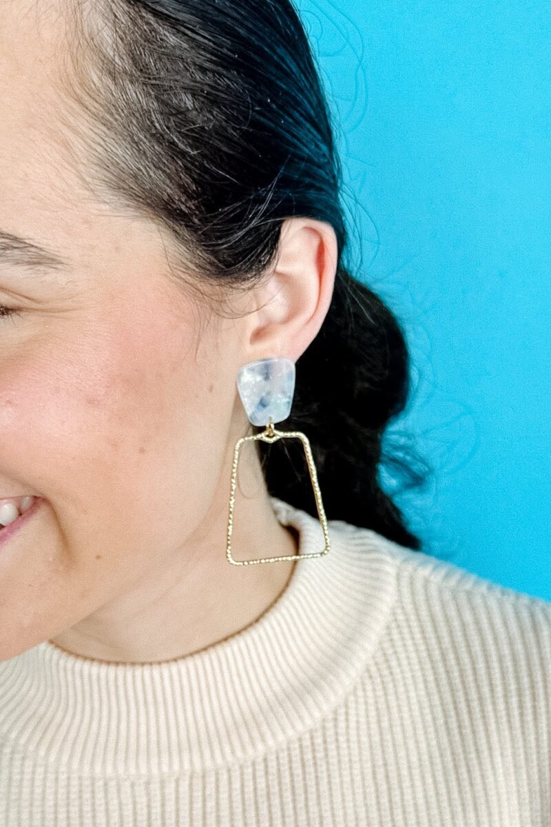 Hellen Rectangle Drop Earrings - Turquoise + Cream