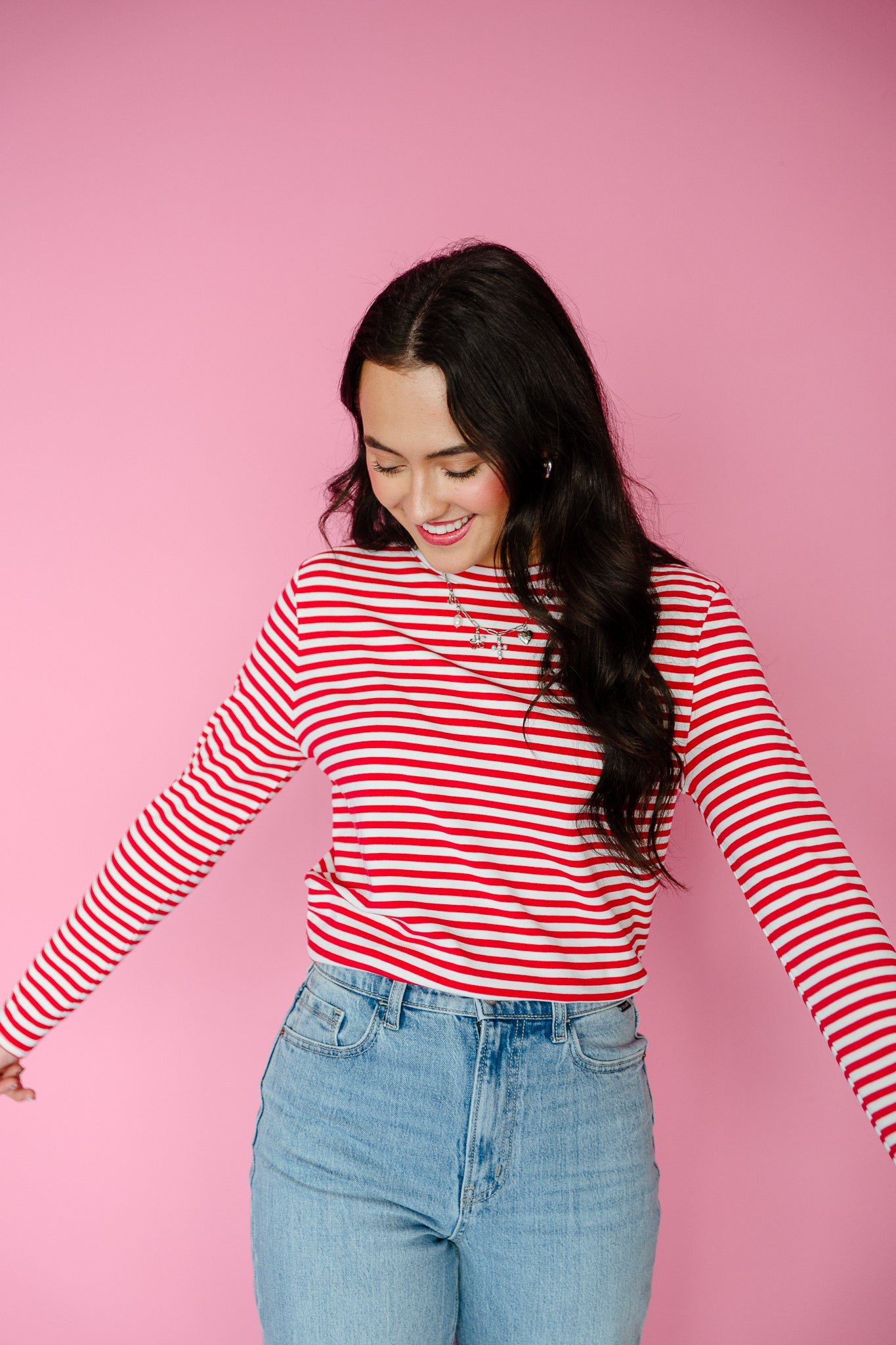 Rylie Striped Long Sleeve Top - True Red + White + Bright Navy — view 5