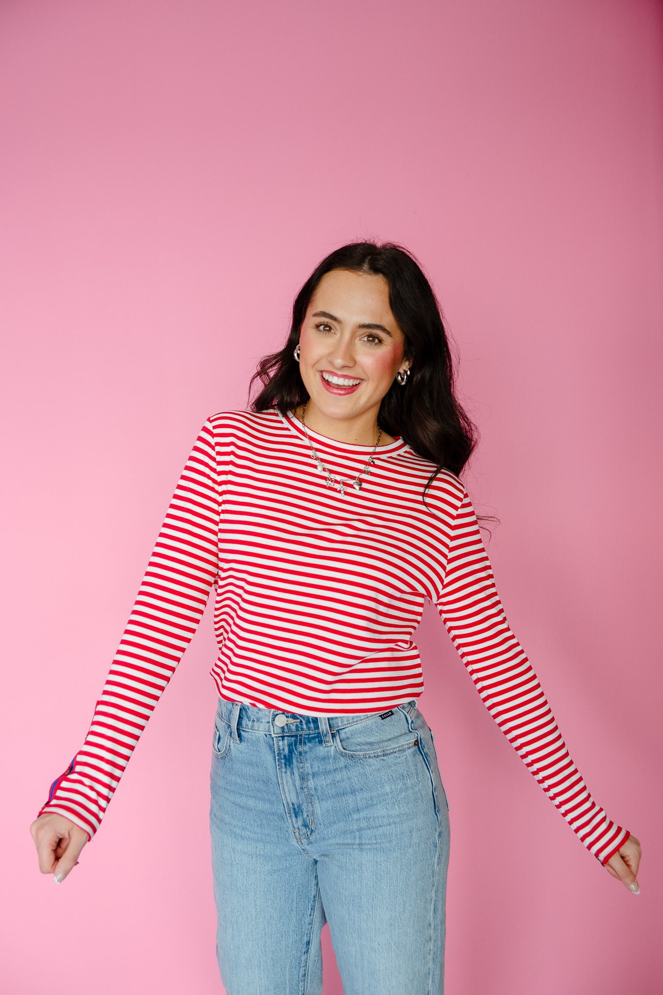 Rylie Striped Long Sleeve Top - True Red + White + Bright Navy — view 6