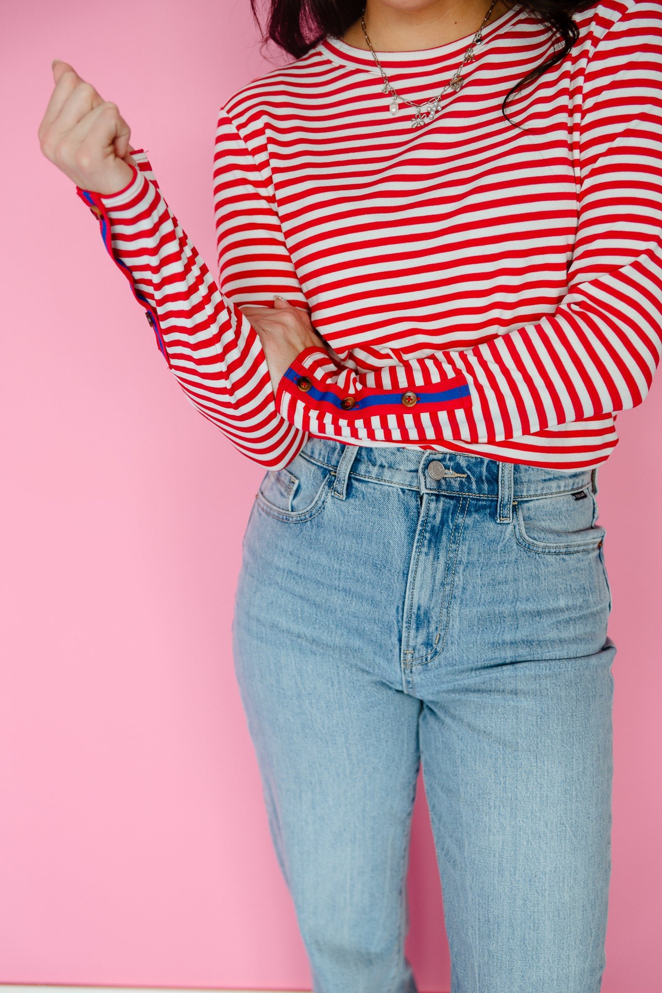 Rylie Striped Long Sleeve Top - True Red + White + Bright Navy — view 7