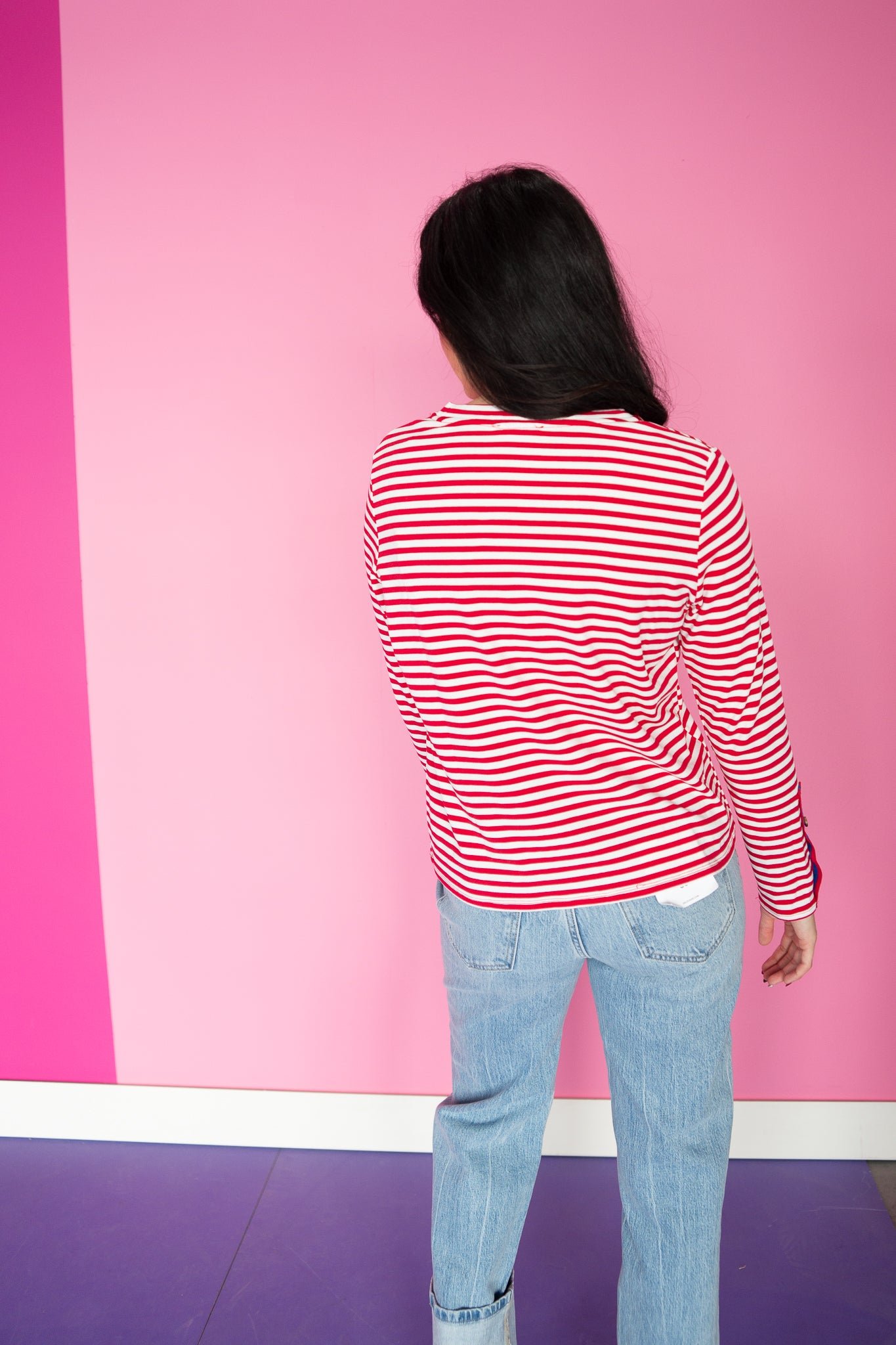 Rylie Striped Long Sleeve Top - True Red + White + Bright Navy — view 9