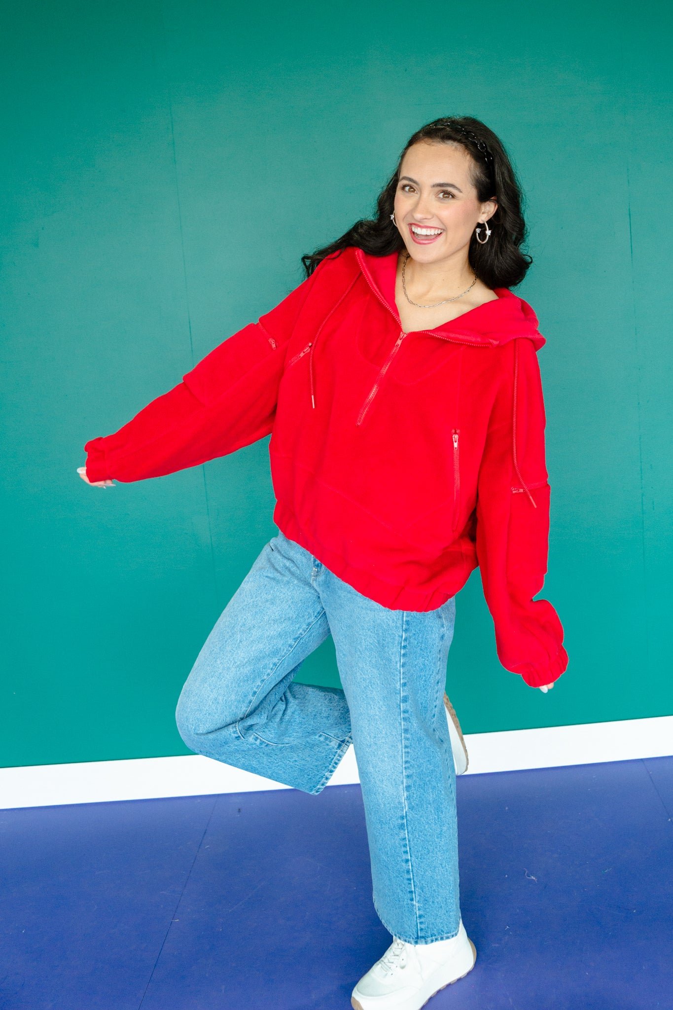 Hazel Hooded Pullover - Cool Red — view 6