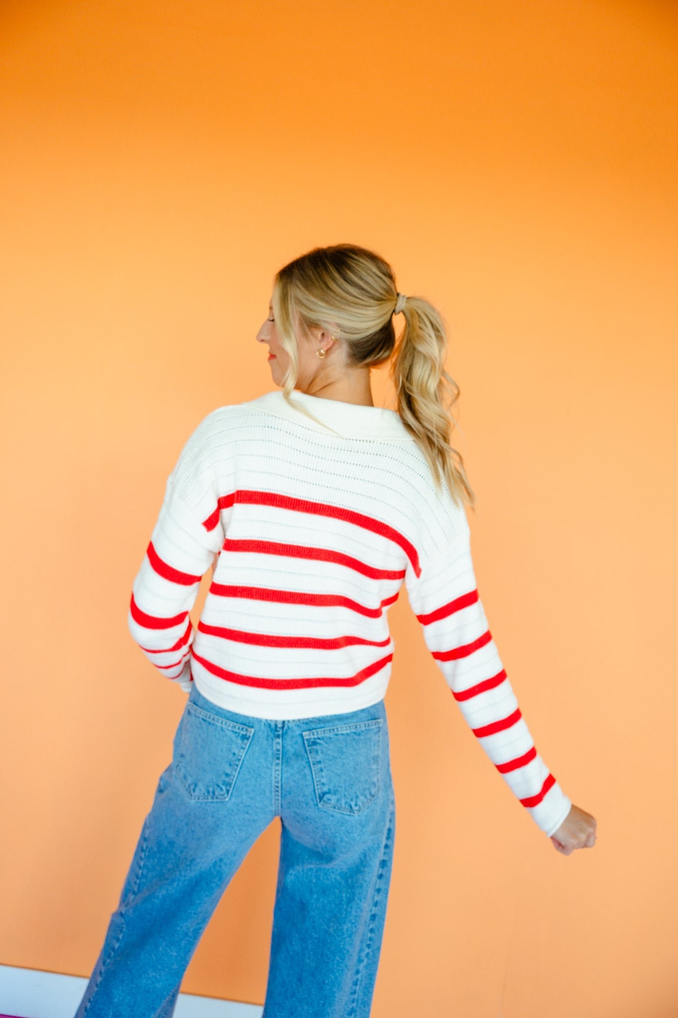 Marcie Collared Sweater - Oatmeal + True Red — view 12