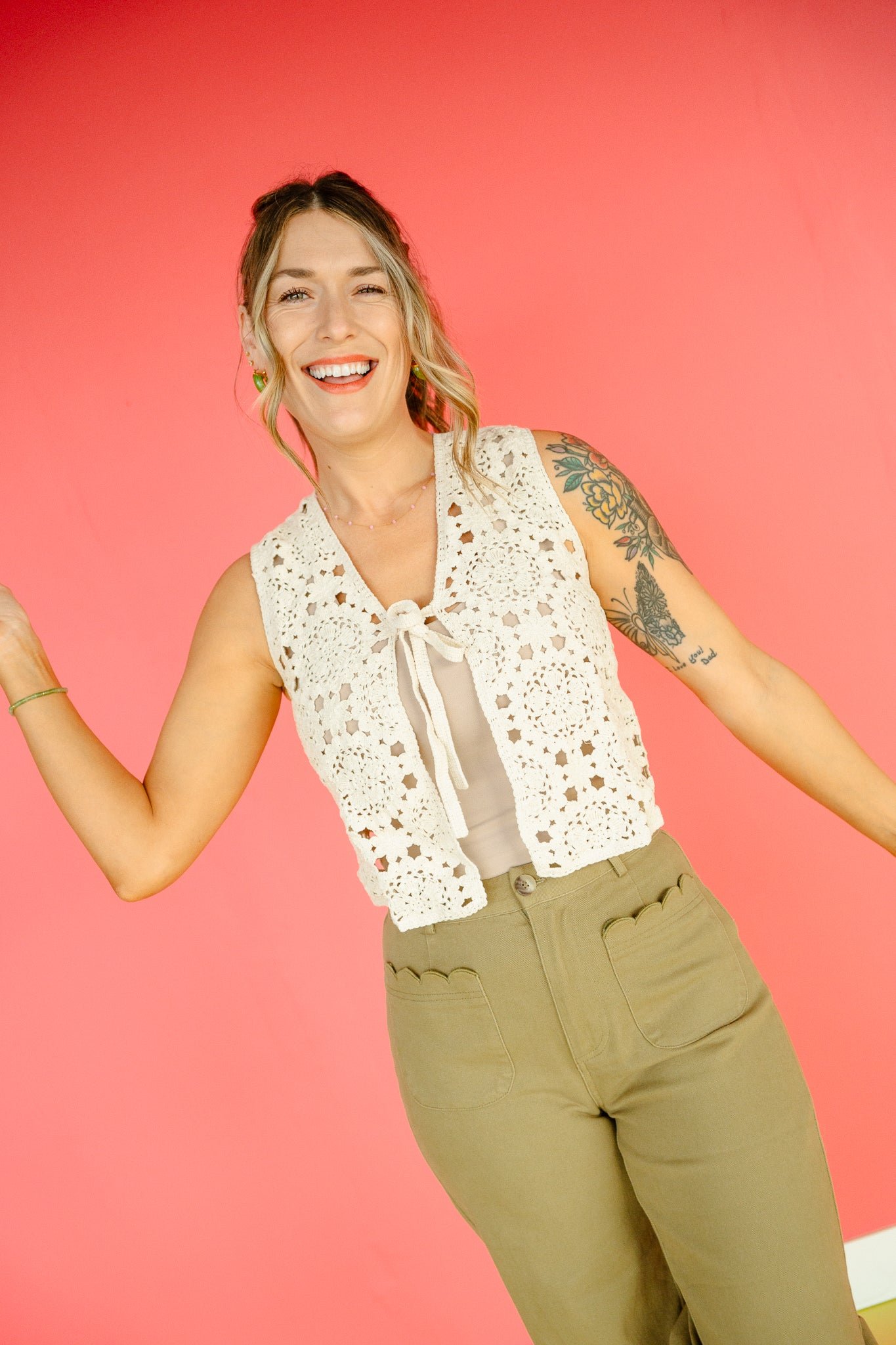 Kelsey Crochet Vest - Beige — view 3