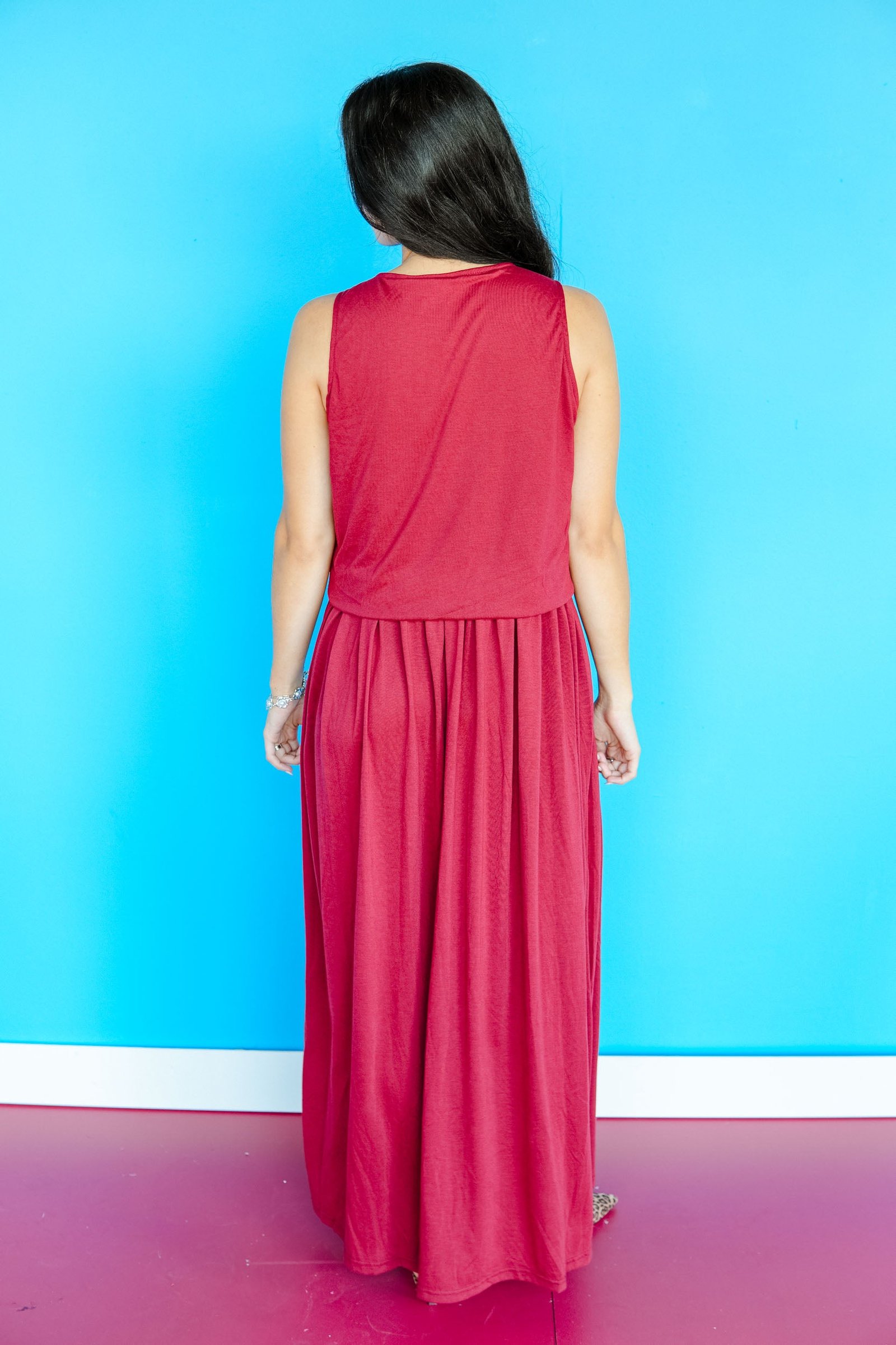 Valentina Sleeveless Maxi Dress - Burgundy — view 4