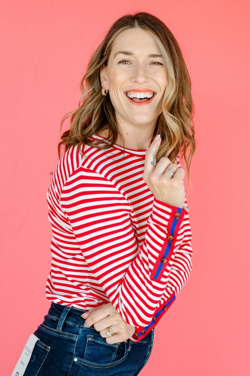Rylie Striped Long Sleeve Top - True Red + White + Bright Navy