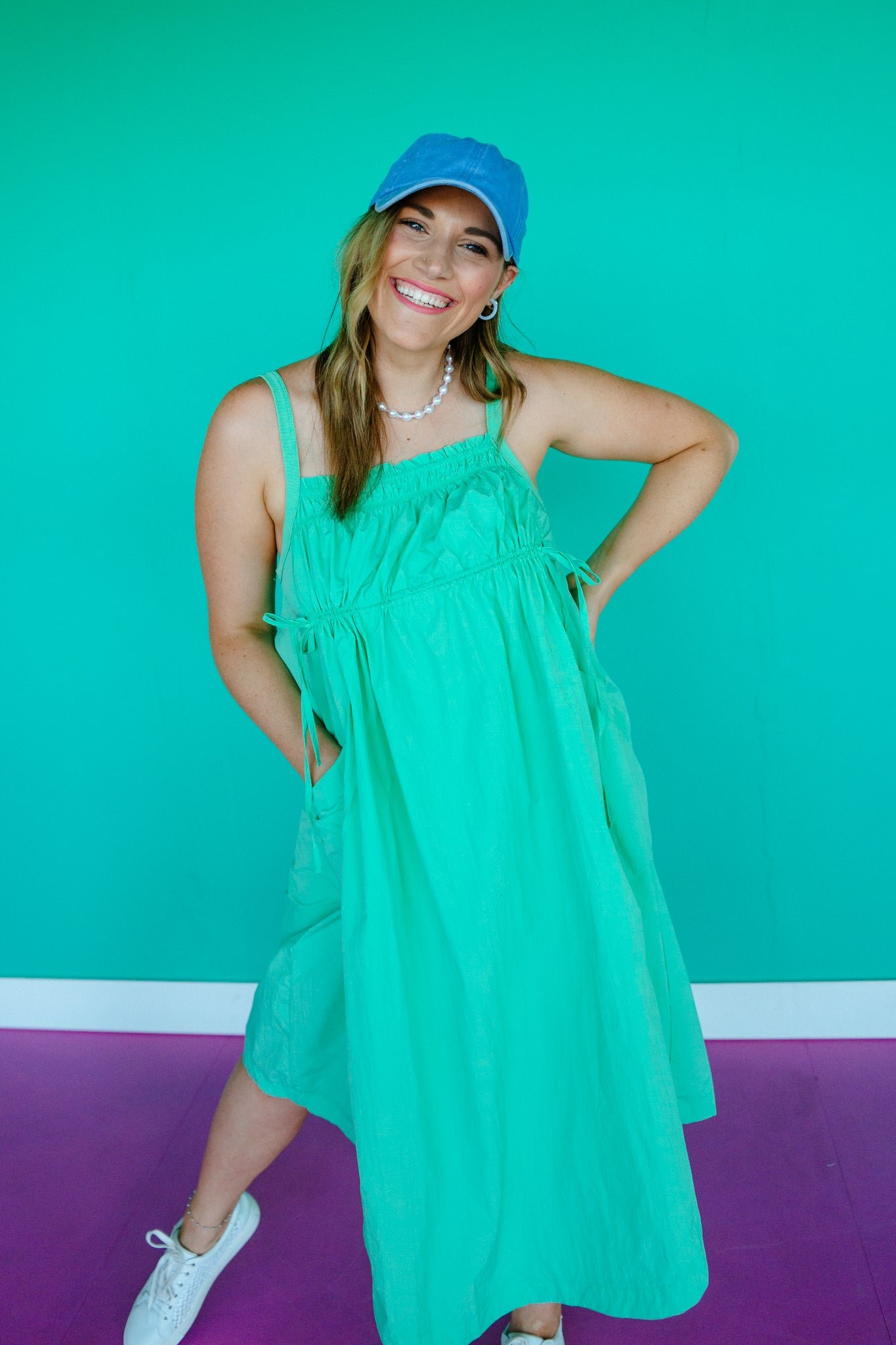 Inez Flowy Midi Dress - Jade — view 3