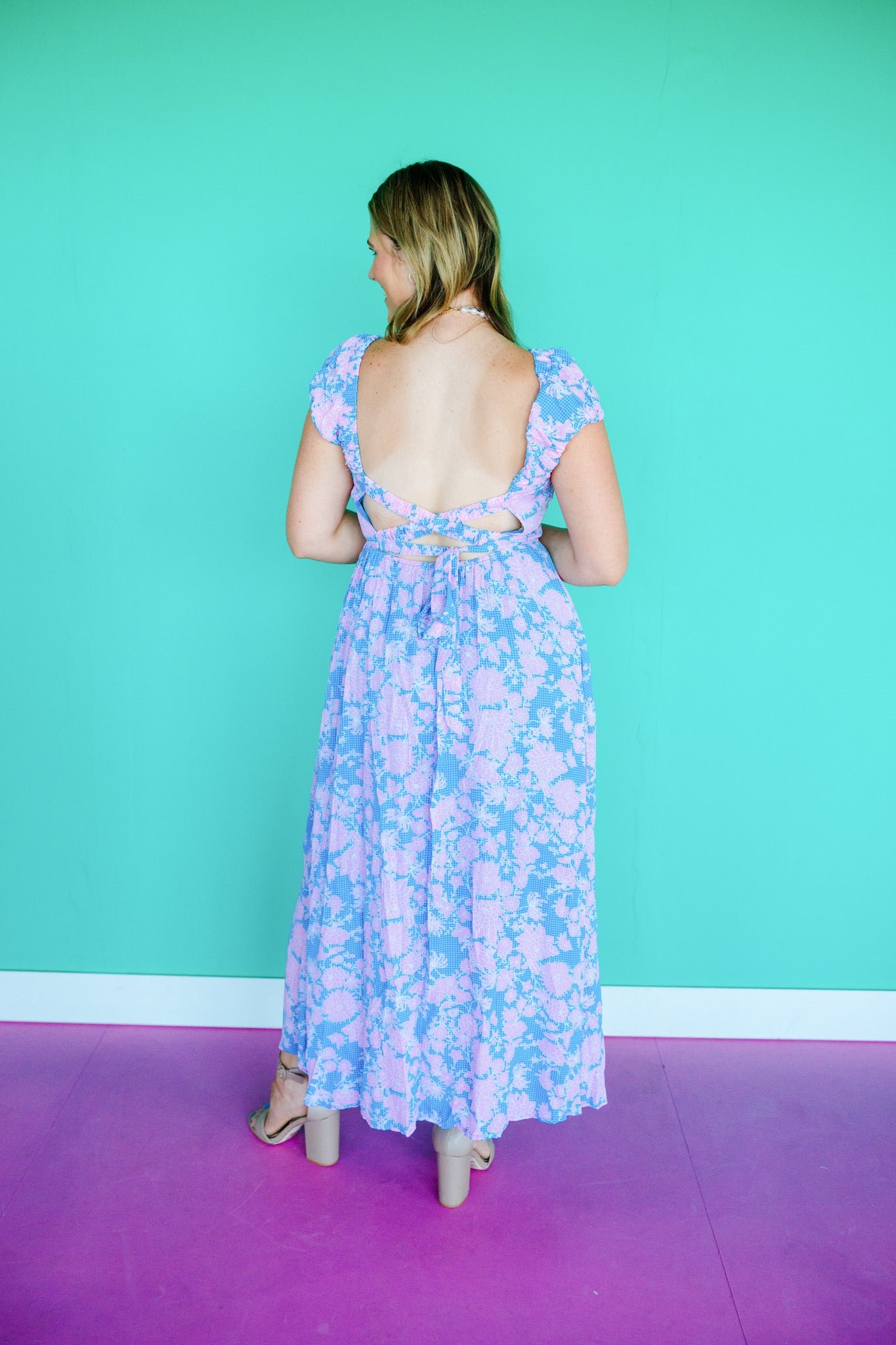 Trinity Cross-Back Maxi Dress - Cornflower + Pink — view 9