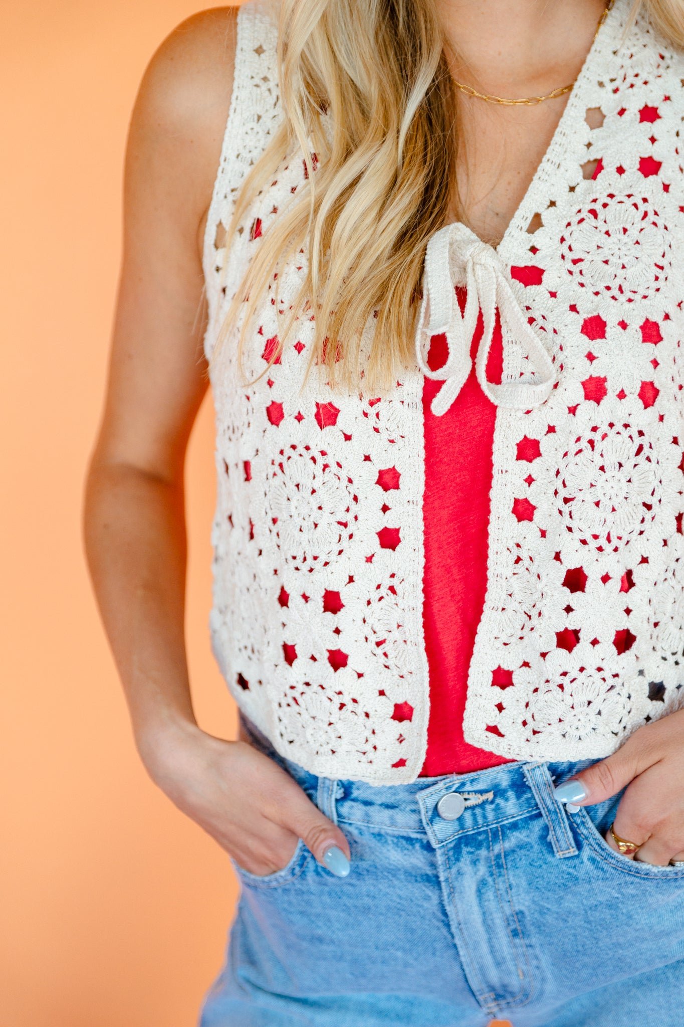Kelsey Crochet Vest - Beige — view 10