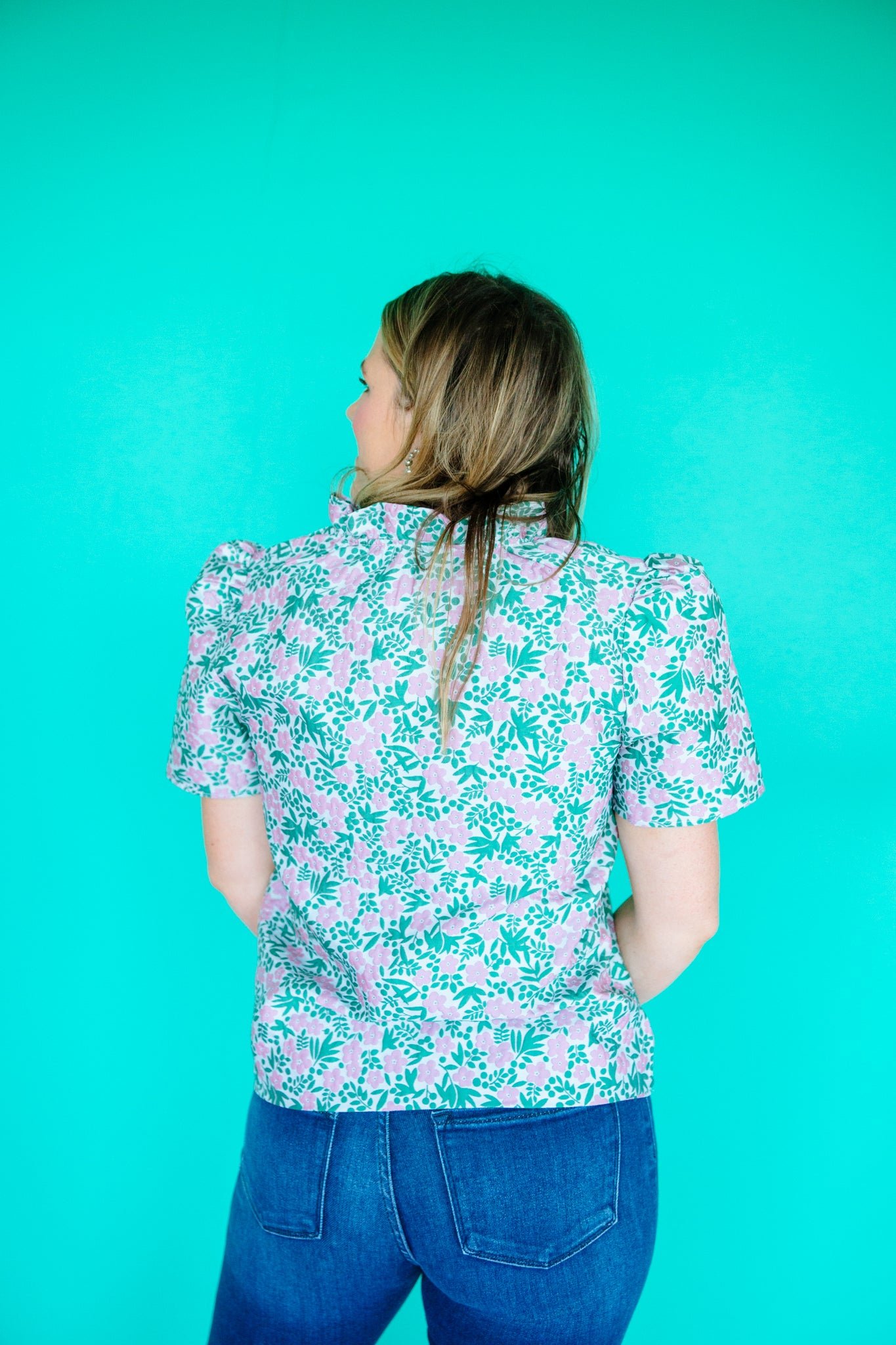 Tallulah Puff Sleeve Top - Jade + Cyclamen — view 5