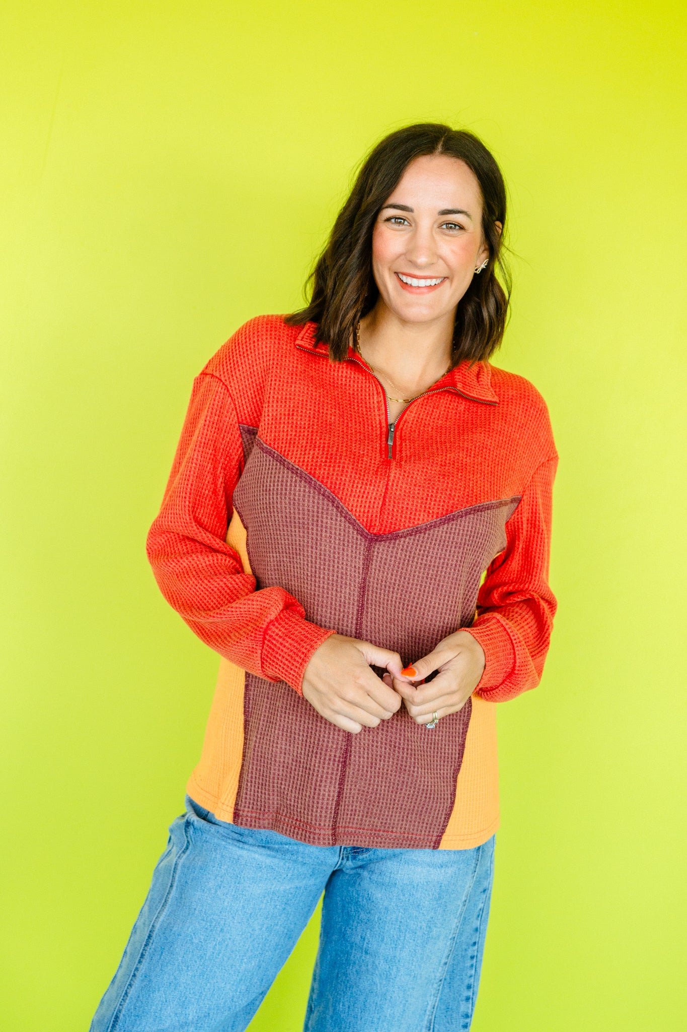 Logan Waffle Knit Pullover - Rust + Saffron — view 4