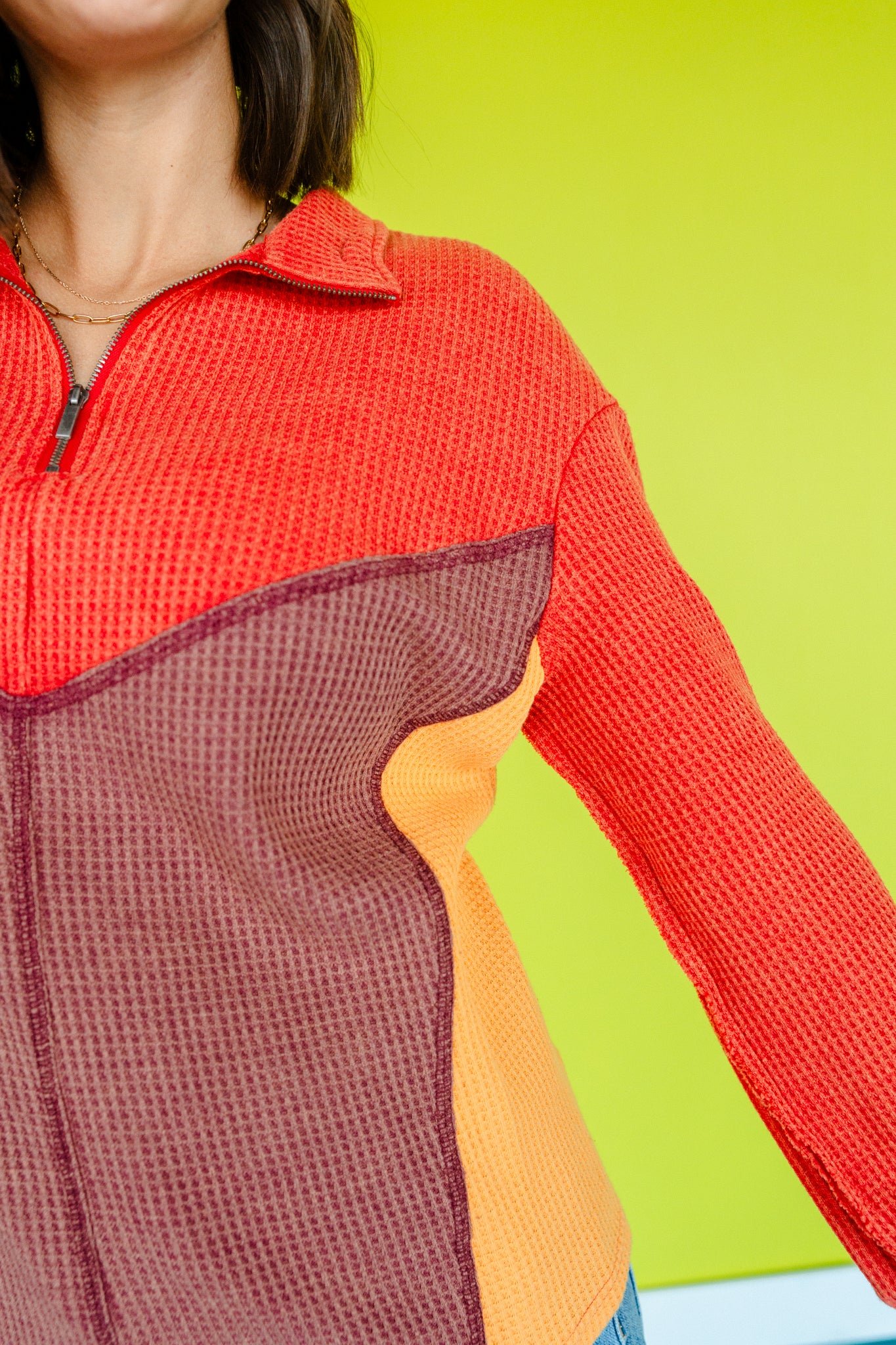 Logan Waffle Knit Pullover - Rust + Saffron — view 8