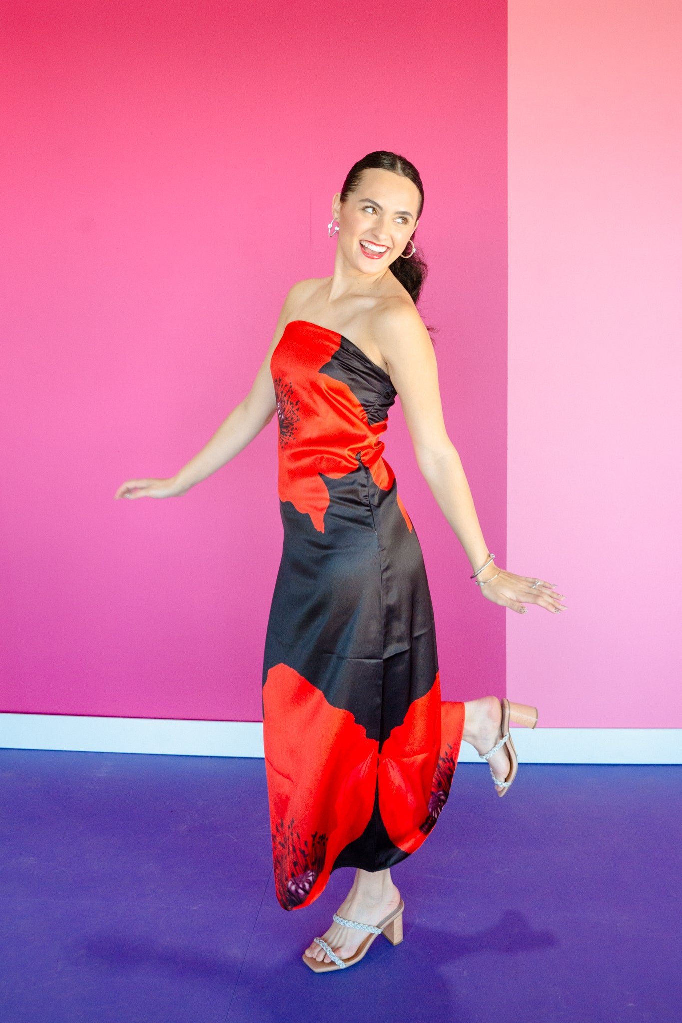 Juliette Strapless Maxi Dress - Black + True Red — view 6