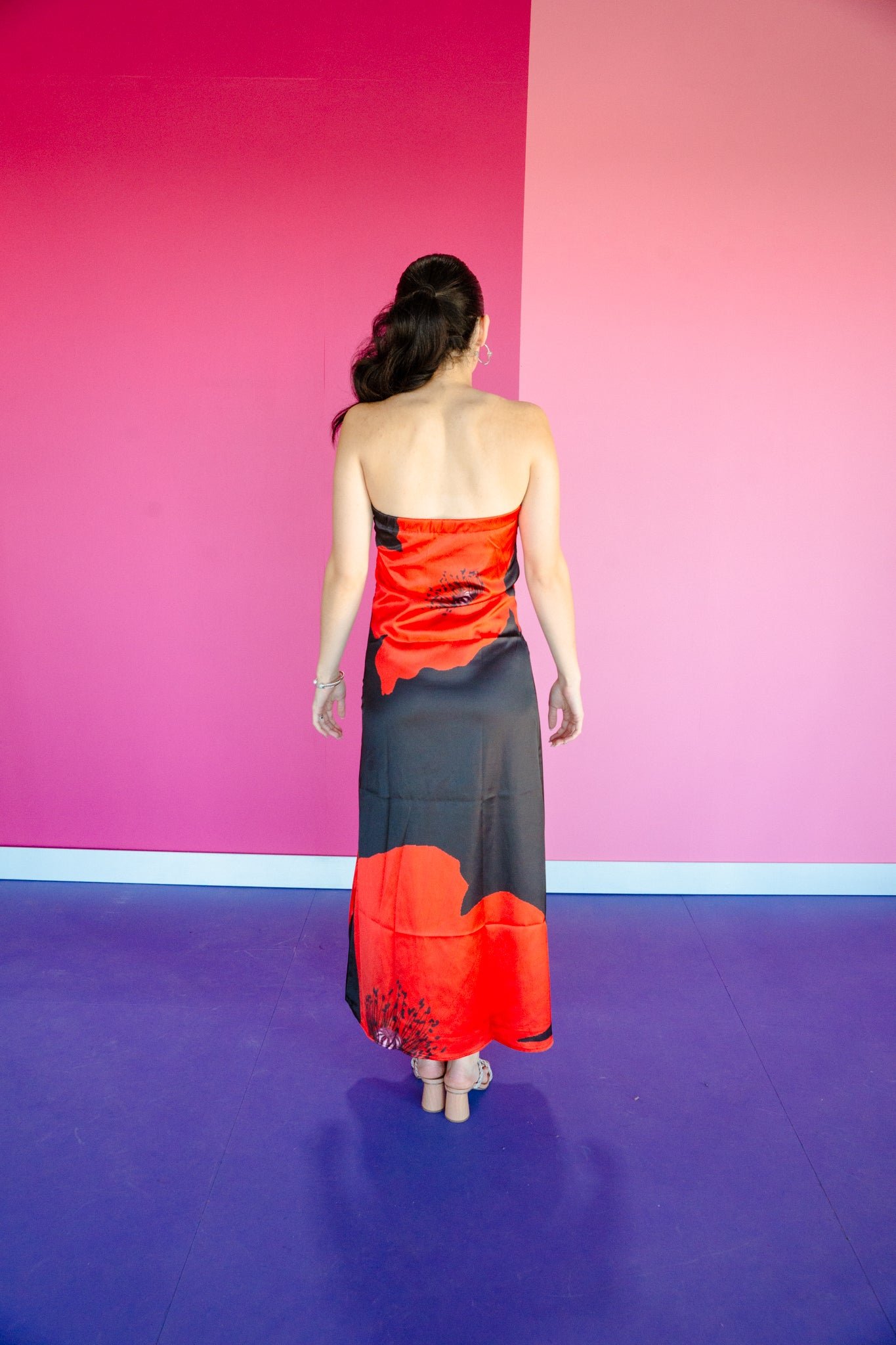 Juliette Strapless Maxi Dress - Black + True Red — view 8
