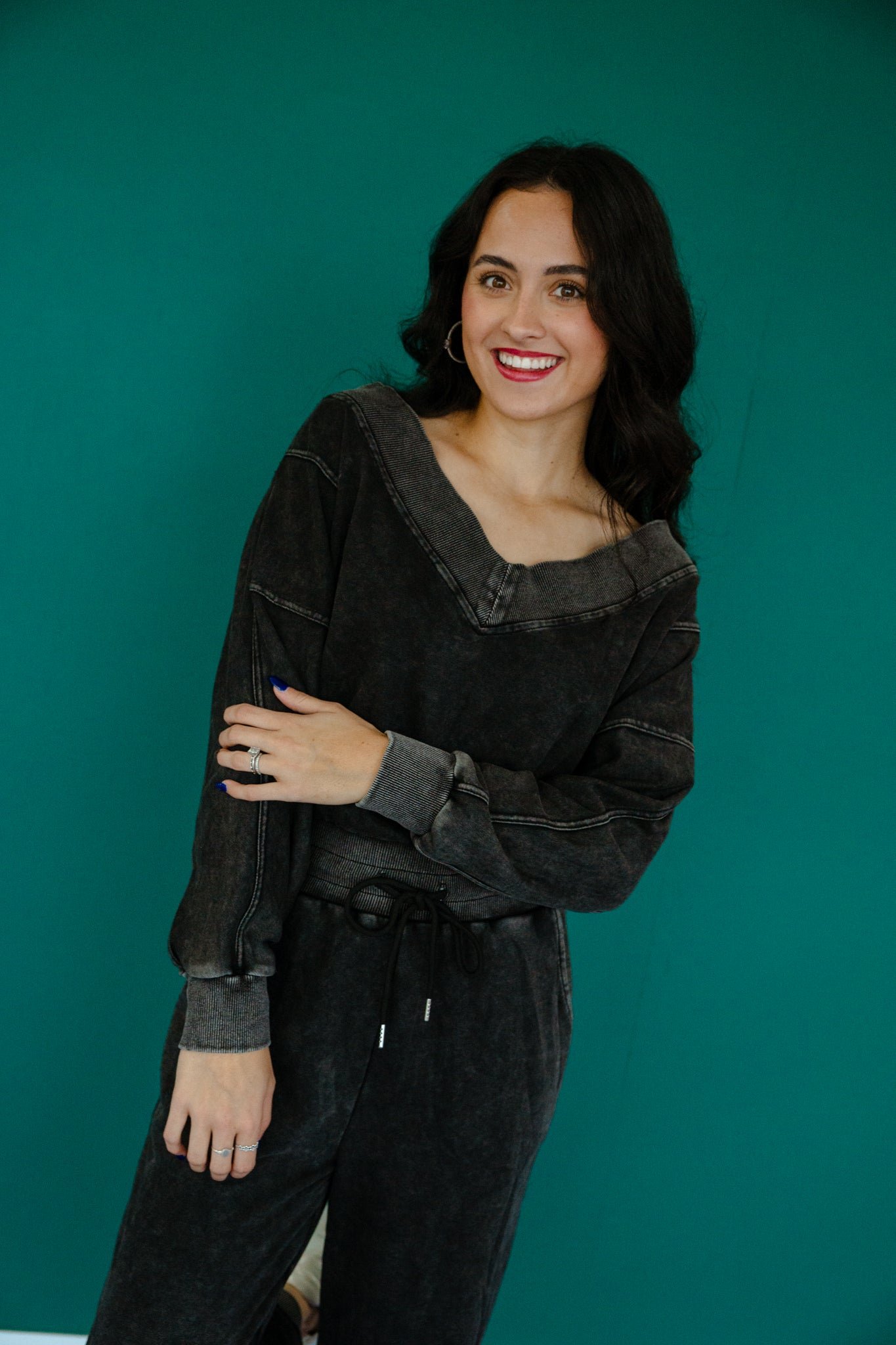 Angie Long Sleeve Jumpsuit - Black — view 7