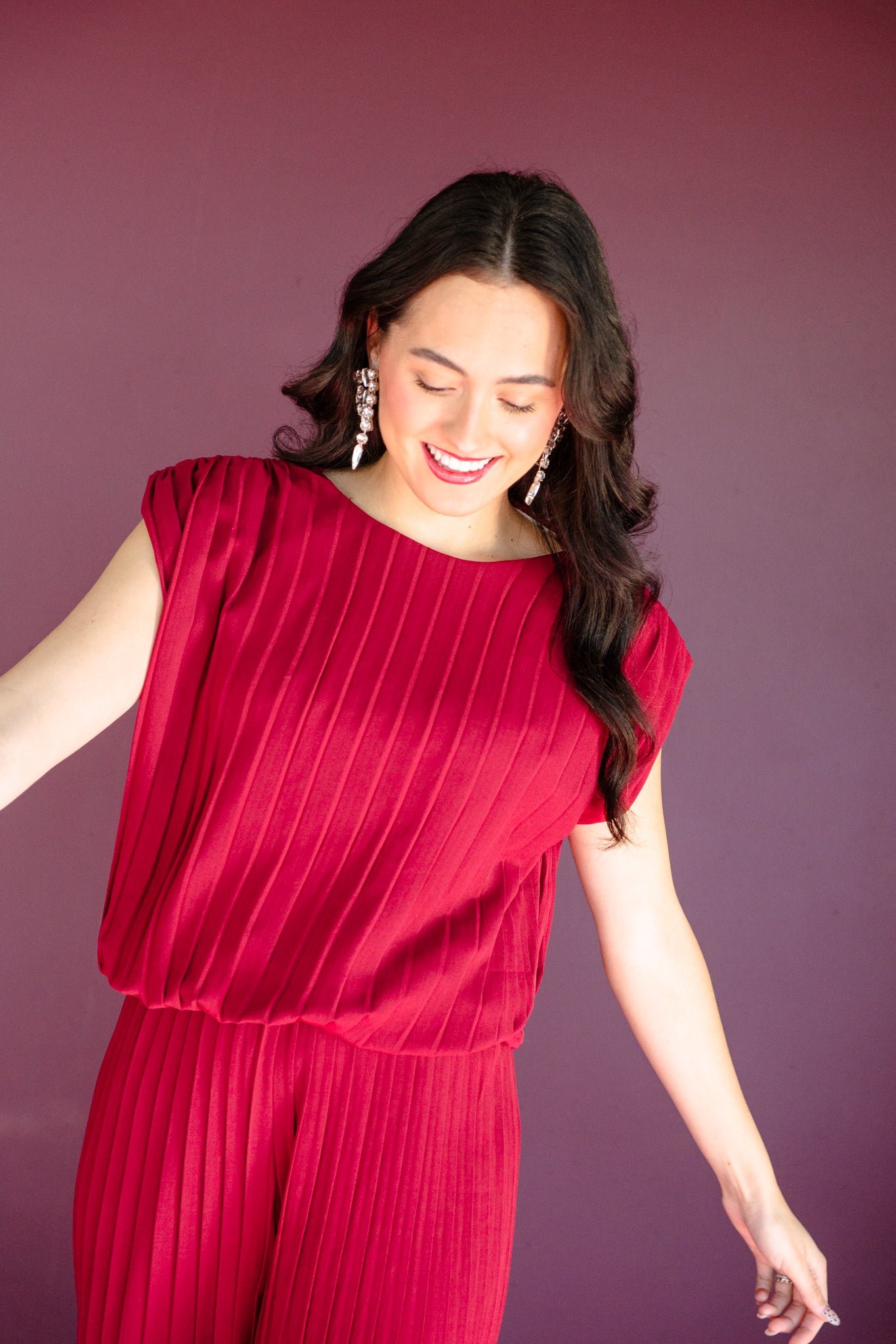 Zuri Pleated Top and Pants Set - Burgundy — view 2