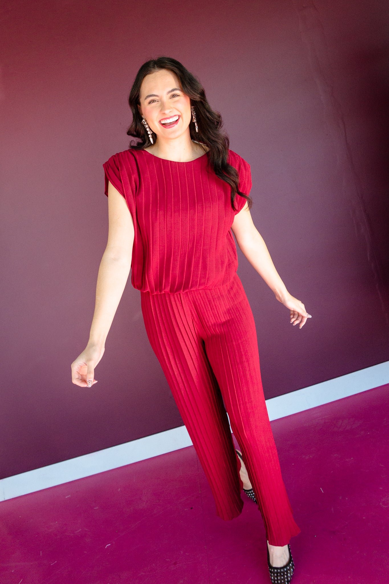 Zuri Pleated Top and Pants Set - Burgundy — view 4
