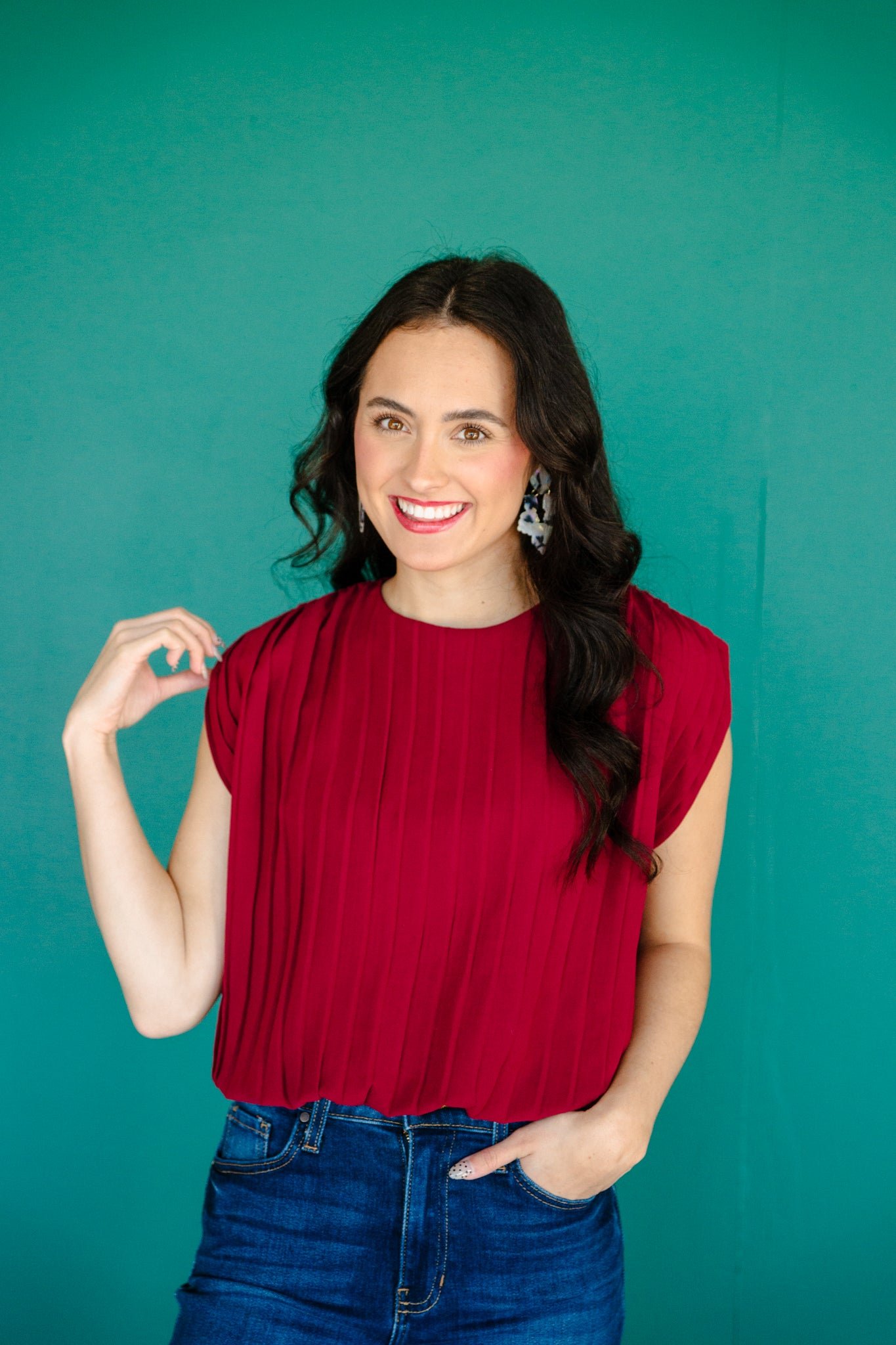 Zuri Pleated Top and Pants Set - Burgundy — view 8