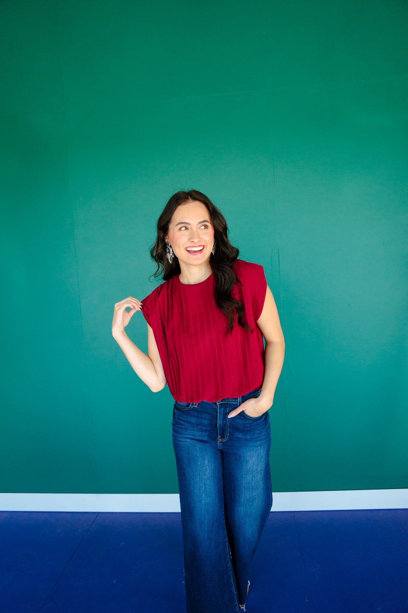 Zuri Pleated Top and Pants Set - Burgundy — view 9