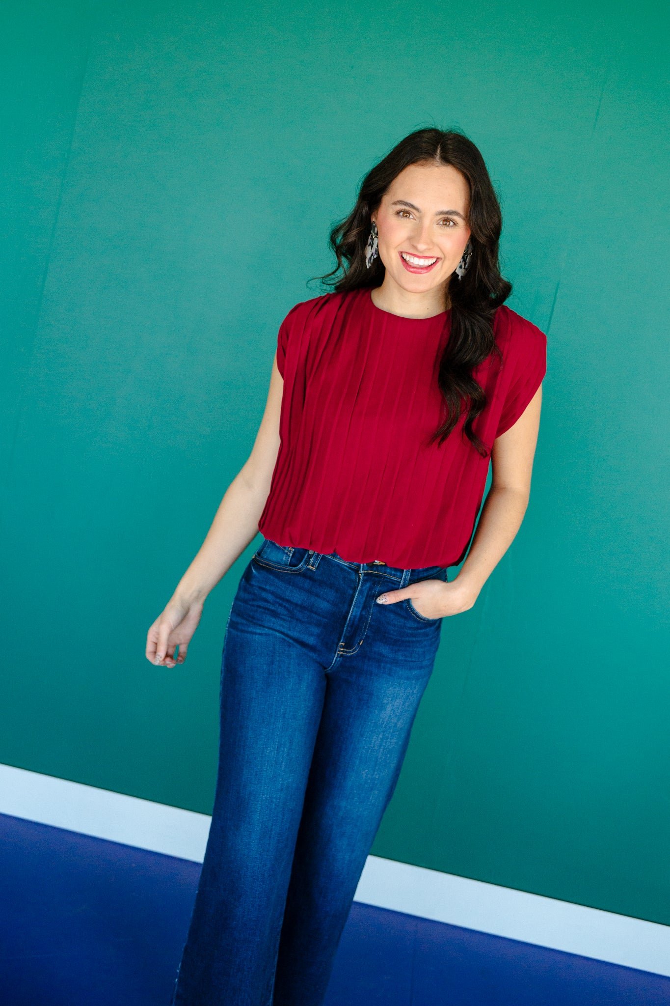 Zuri Pleated Top and Pants Set - Burgundy — view 10
