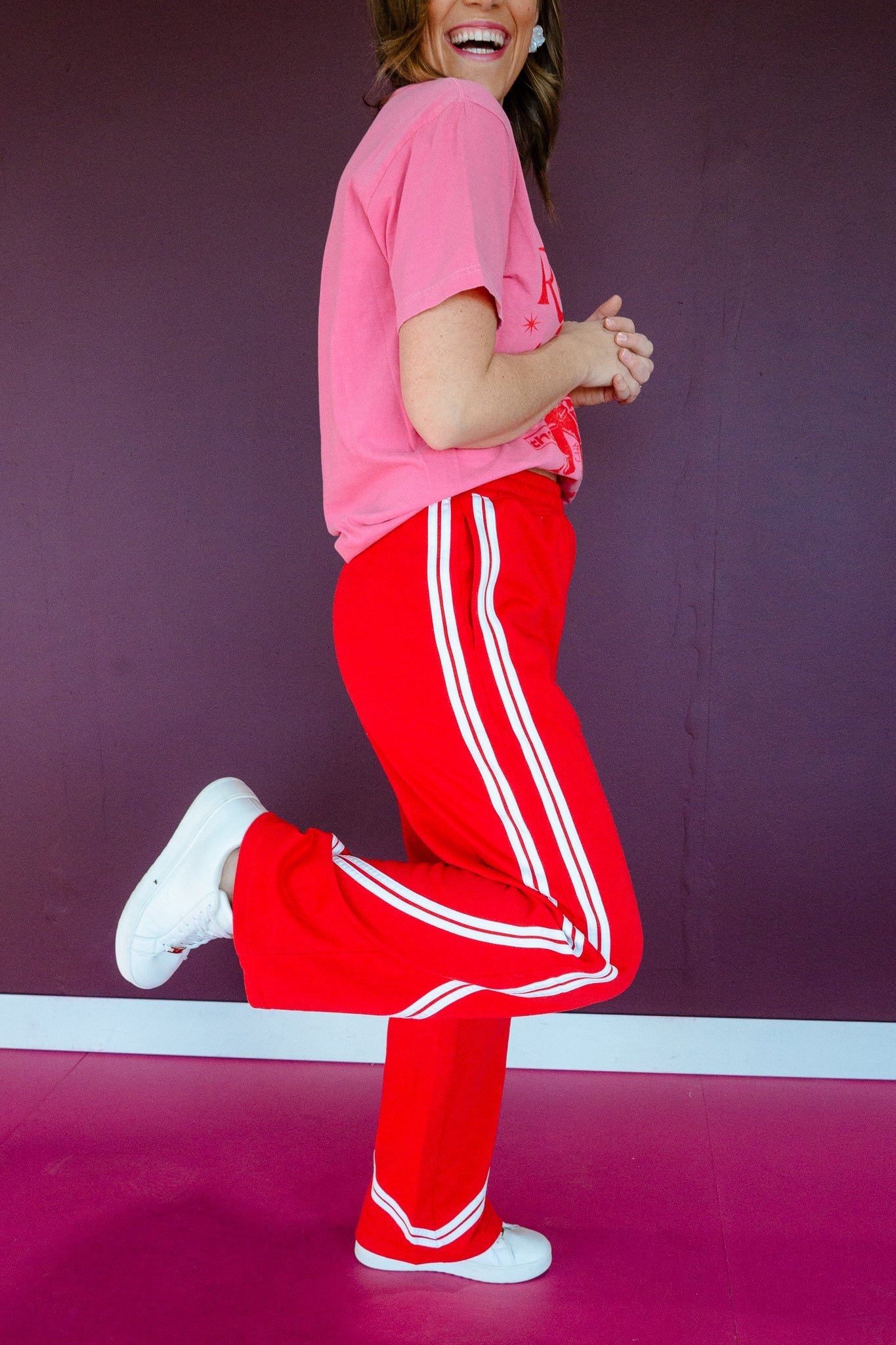 Indy Cotton Side Stripes Pants - True Red — view 2