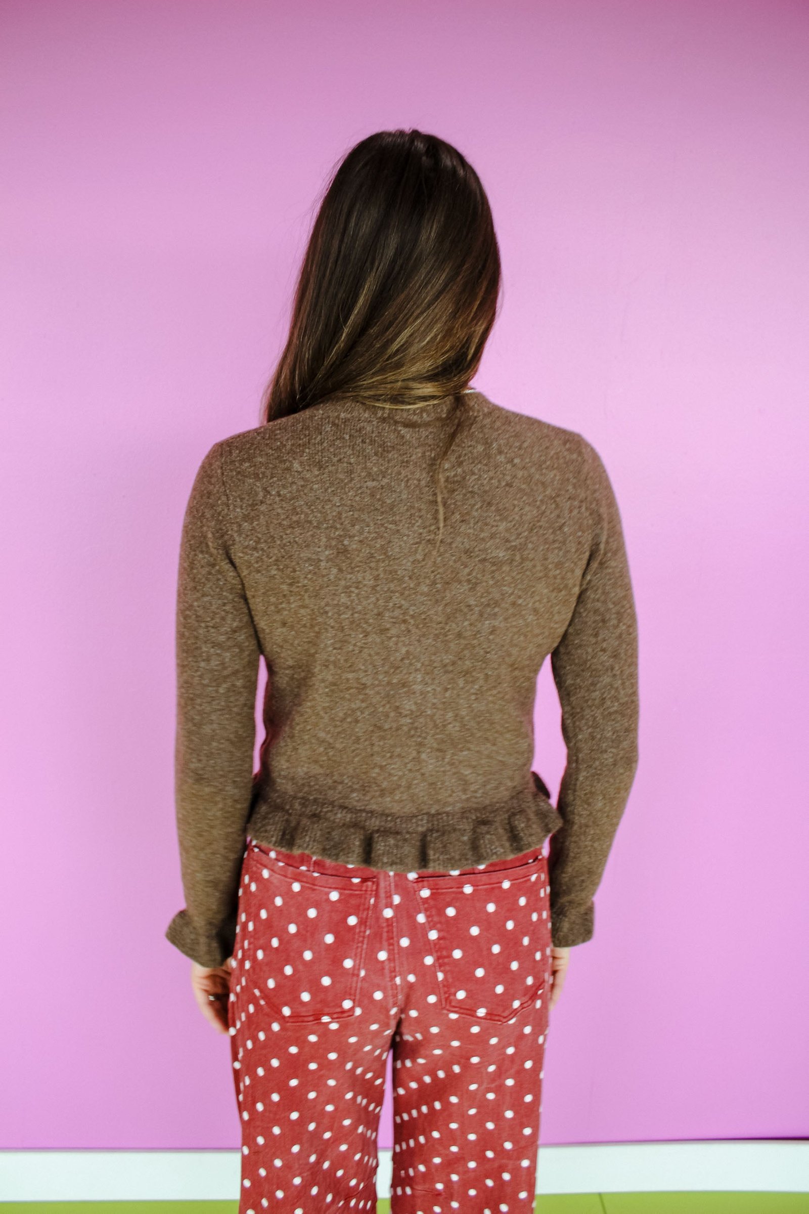 Josie Ruffle Hem Cardigan - Coffee/Rose Brown — view 5