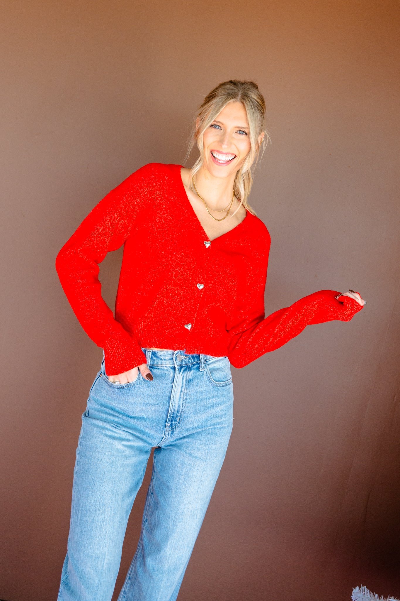 Laura Button Up Cardigan - Geranium — view 3