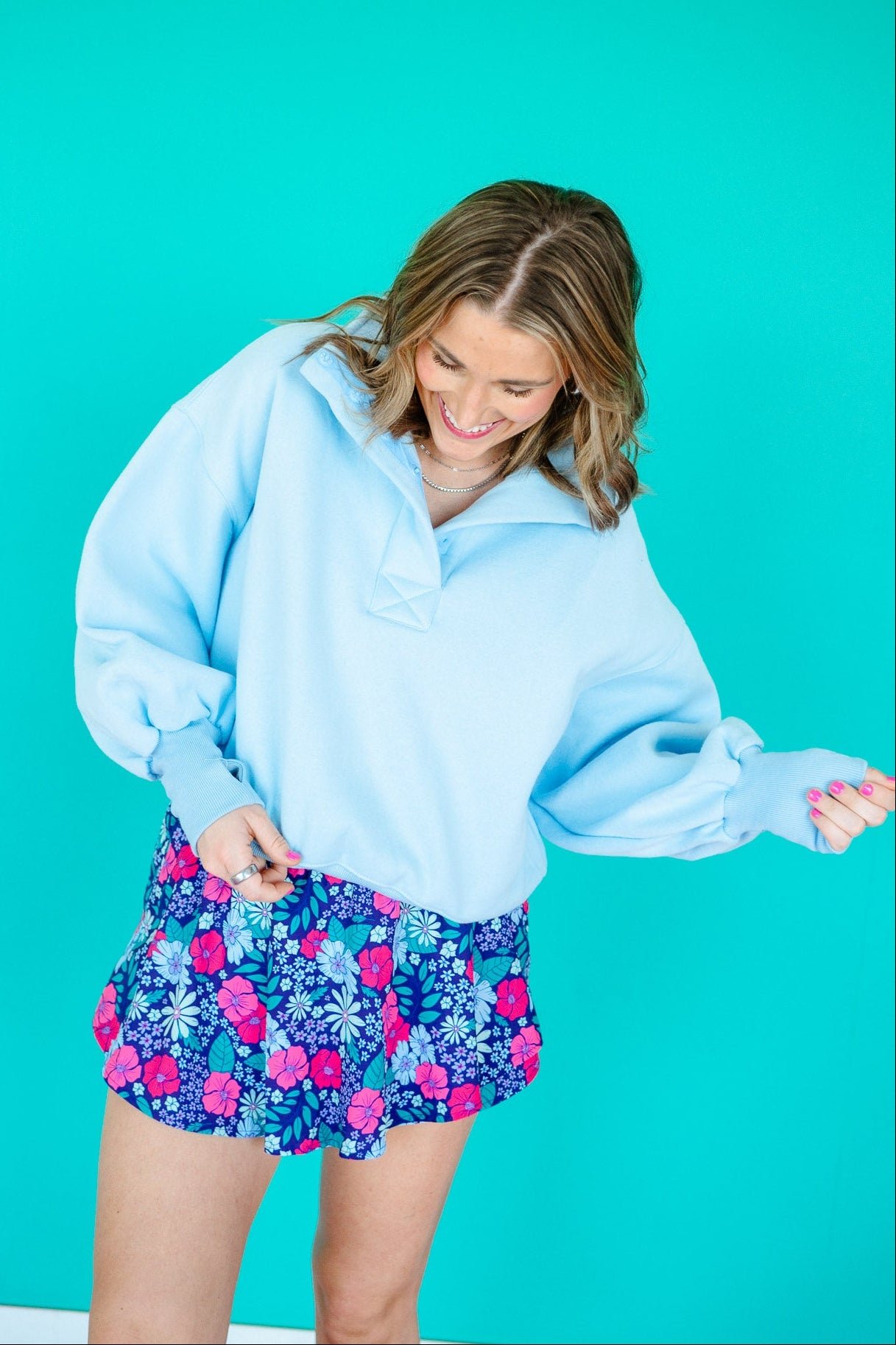 Izzy Button Pullover - Pastel Blue — view 2