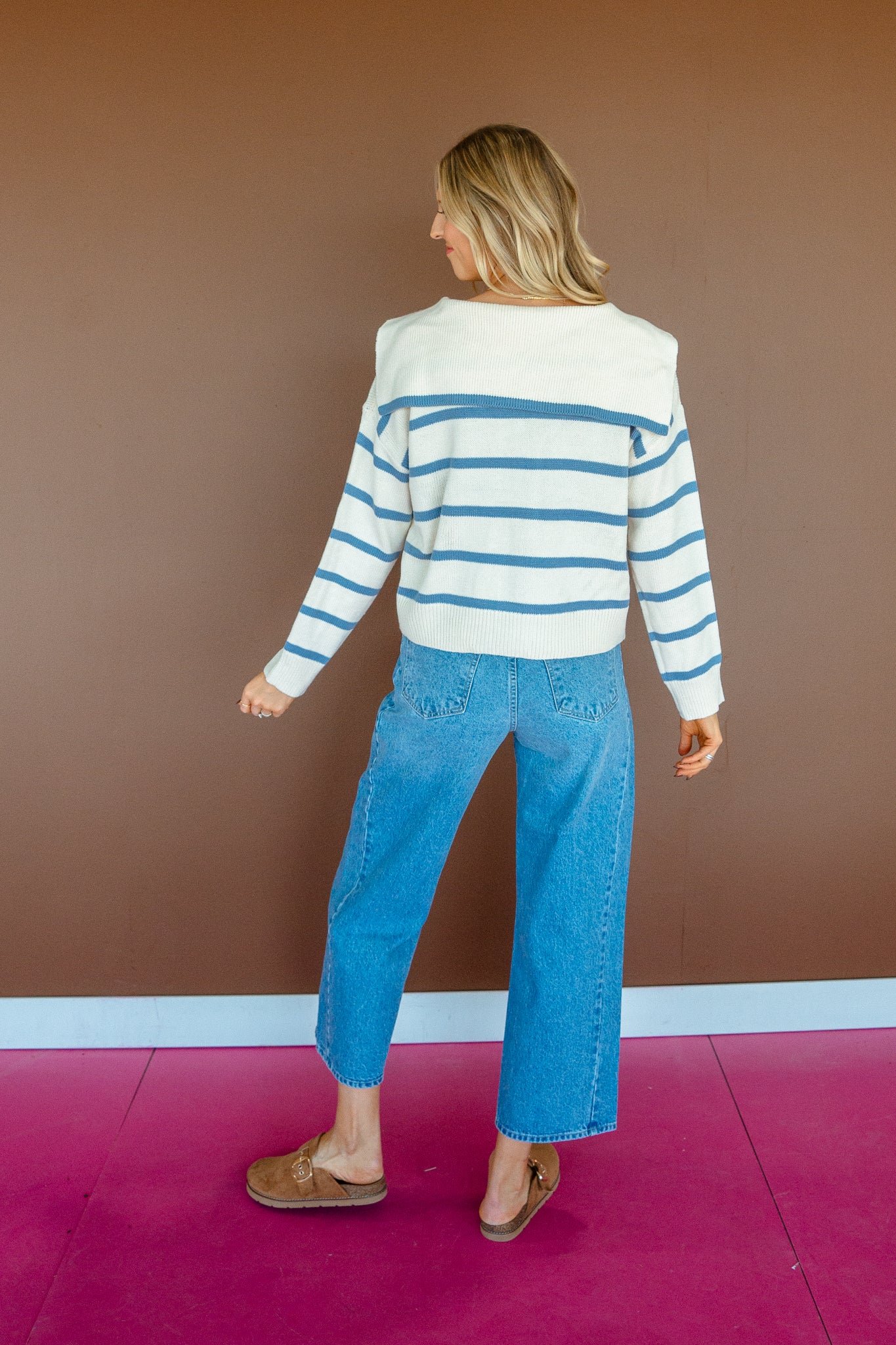 Jen Sailor Collared Sweater - Oatmeal + Oxford Blue — view 9