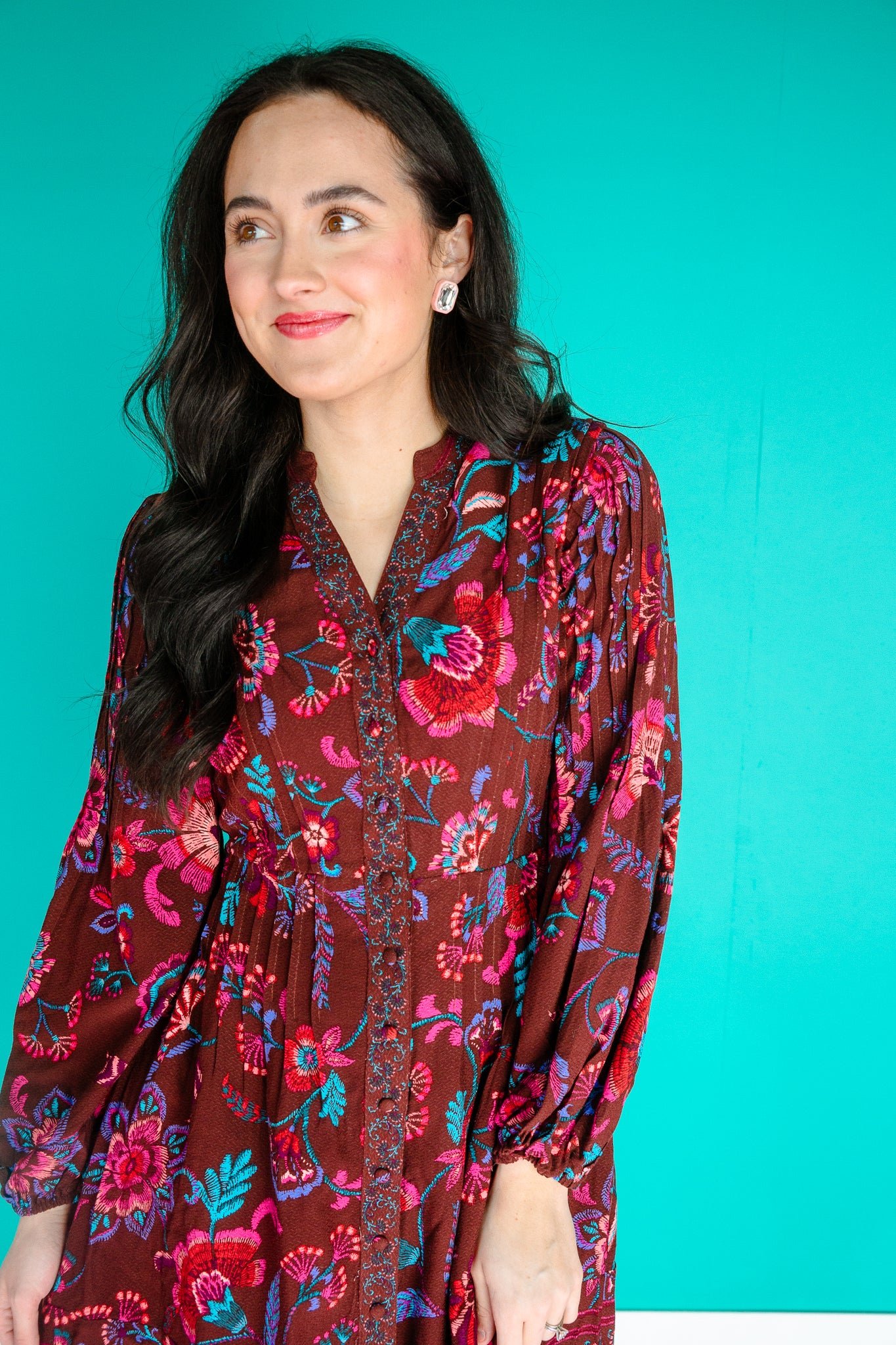 Paisley Button Down Mini Dress - Burgundy — view 4
