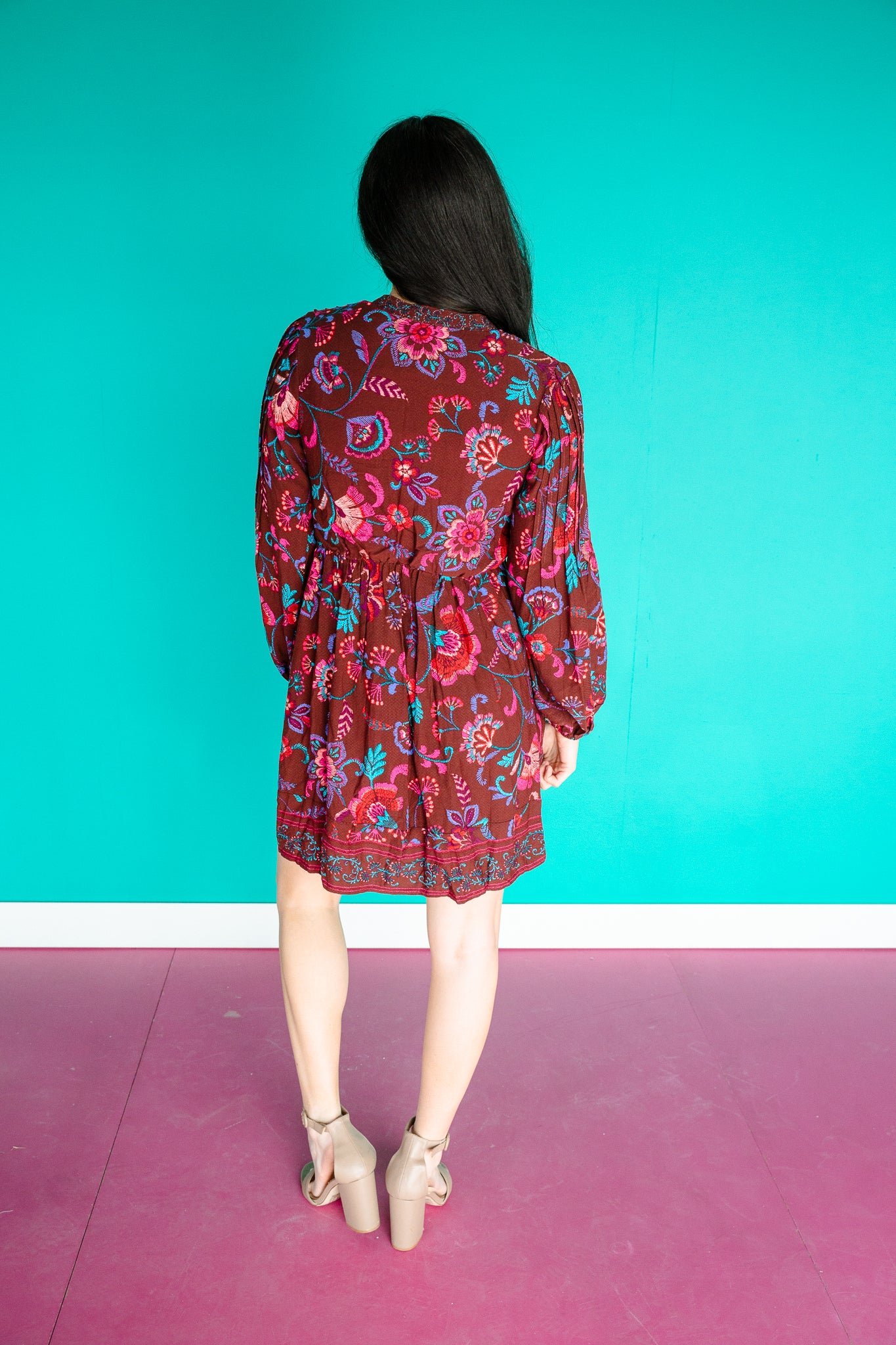 Paisley Button Down Mini Dress - Burgundy — view 5