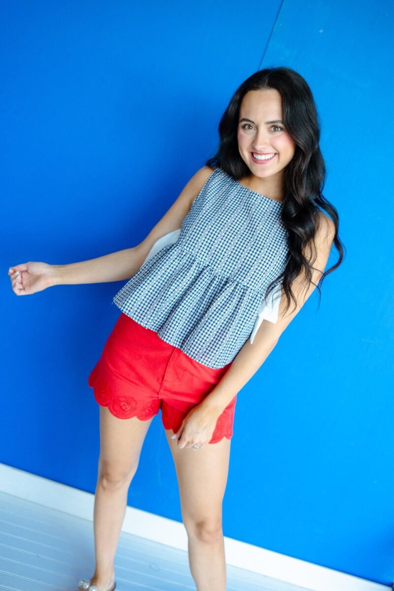Kellen Peplum Tank - Navy + Soft White