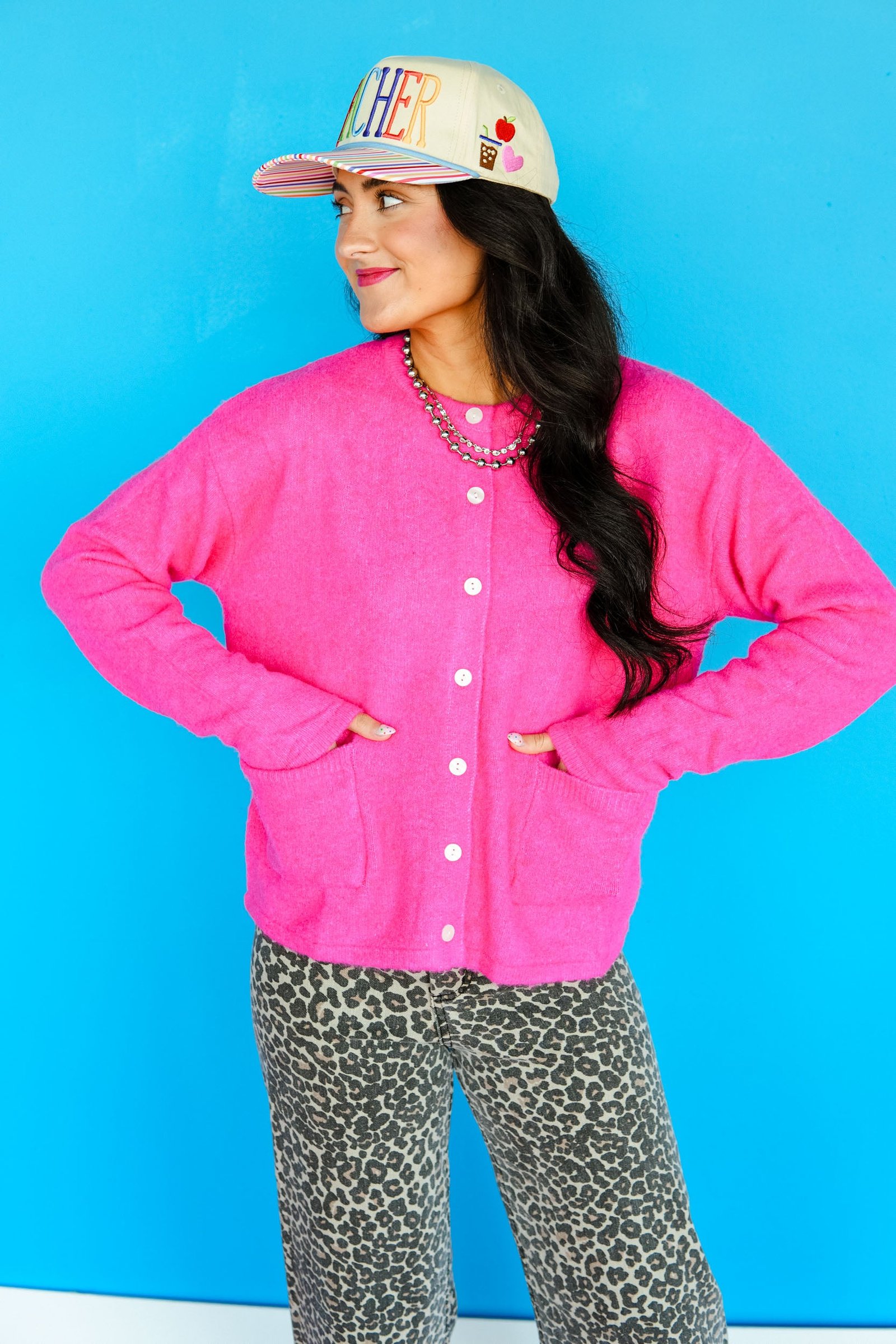 Harley Pocket Cardigan - Bright Pink — view 6