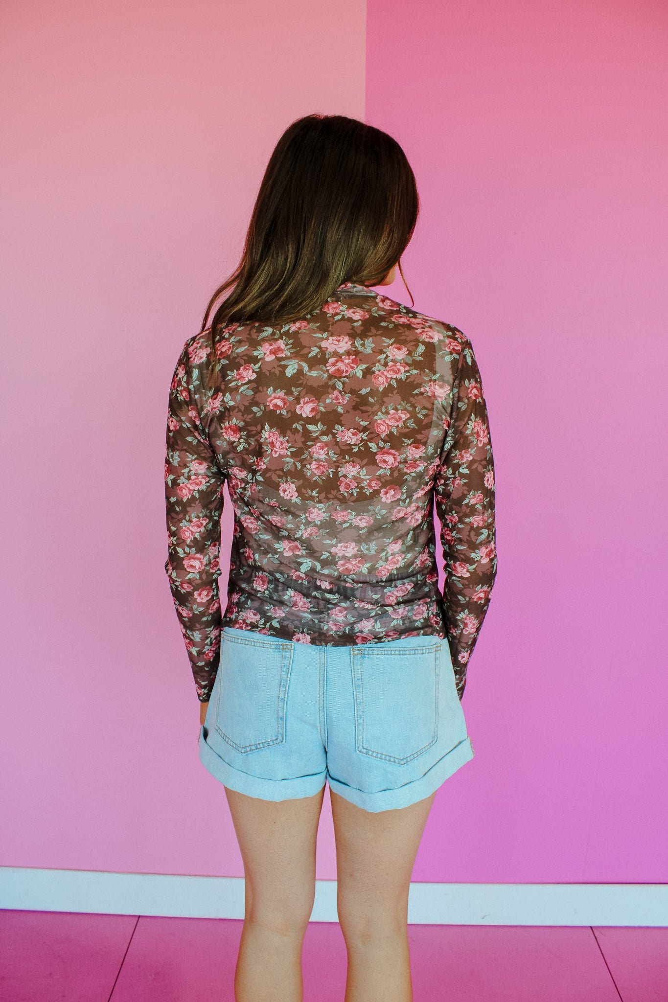 Stevie Mesh Mock Neck Top - Rose Brown + Sage + Rose — view 8