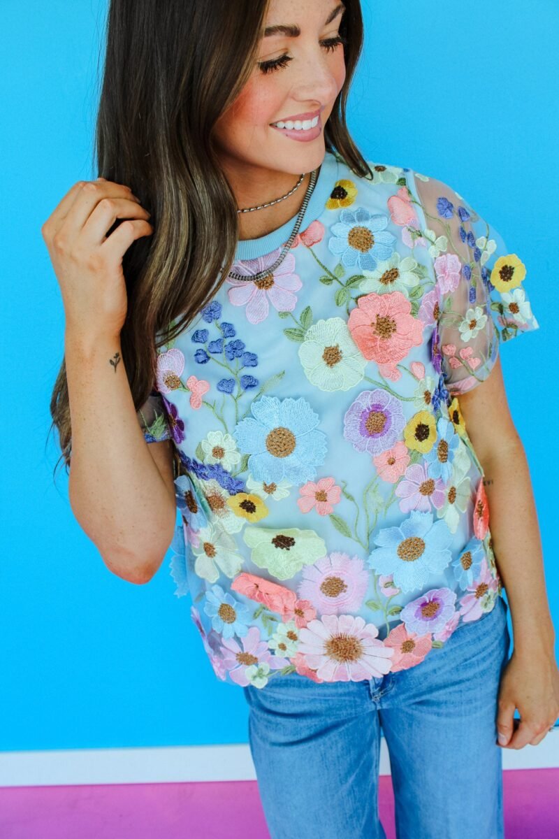 Desiree Floral Blouse - Powder Blue + Primrose