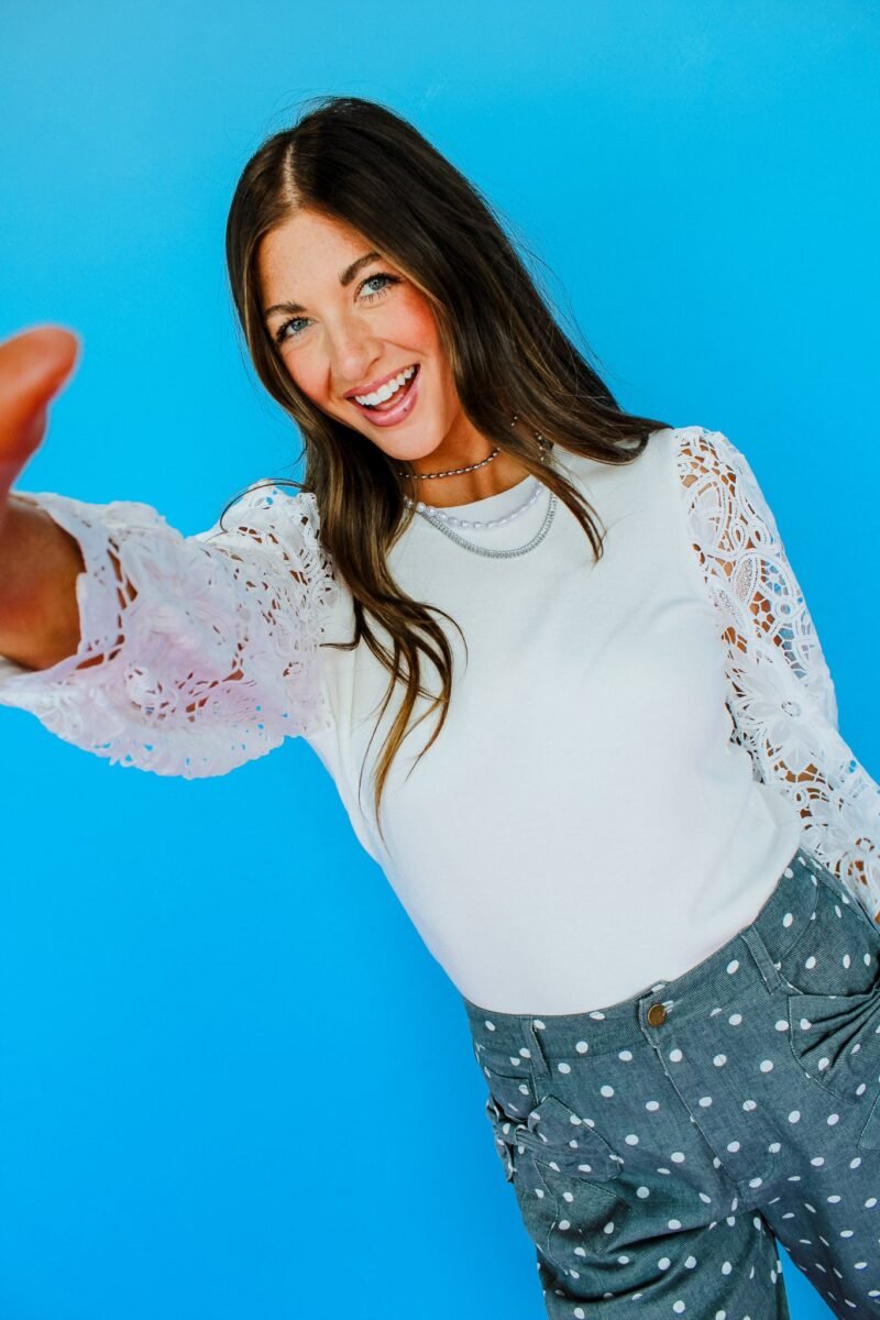 Mirabel Lace Sleeve Sweater - Cool White