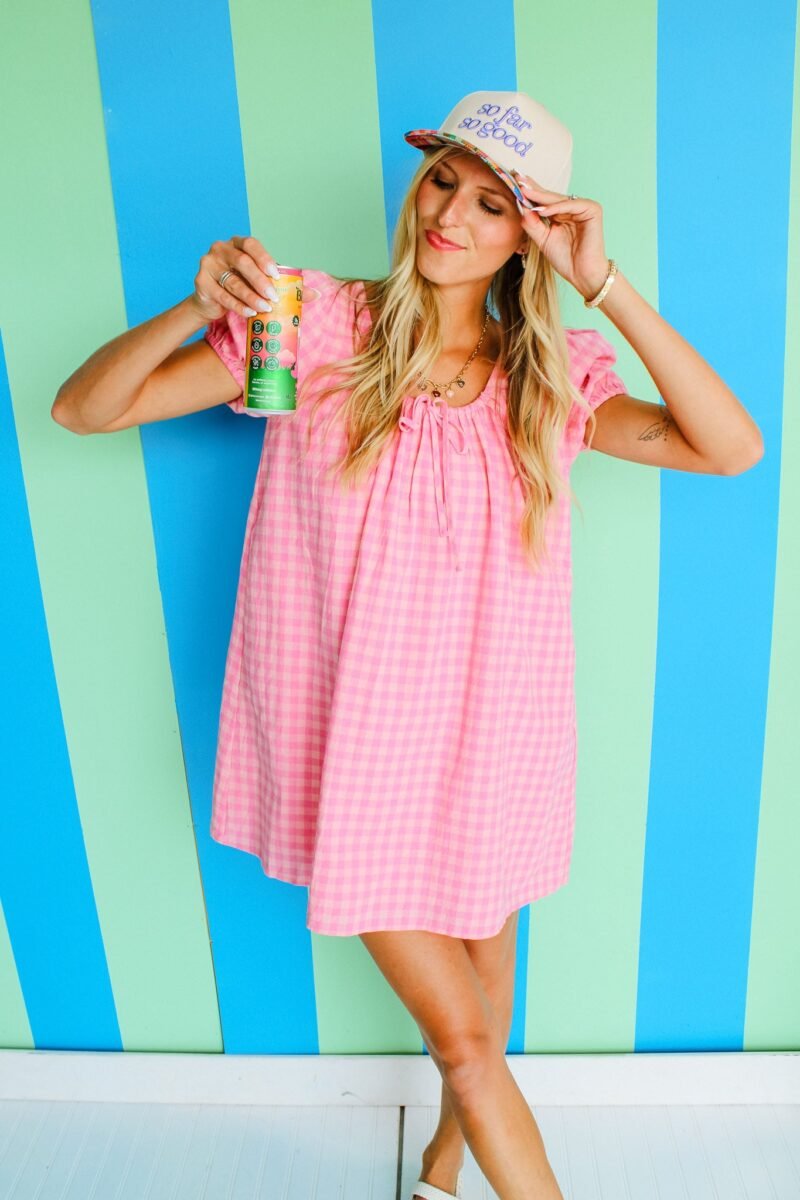 Leona Gingham Mini Dress - Shocking Pink + Salmon