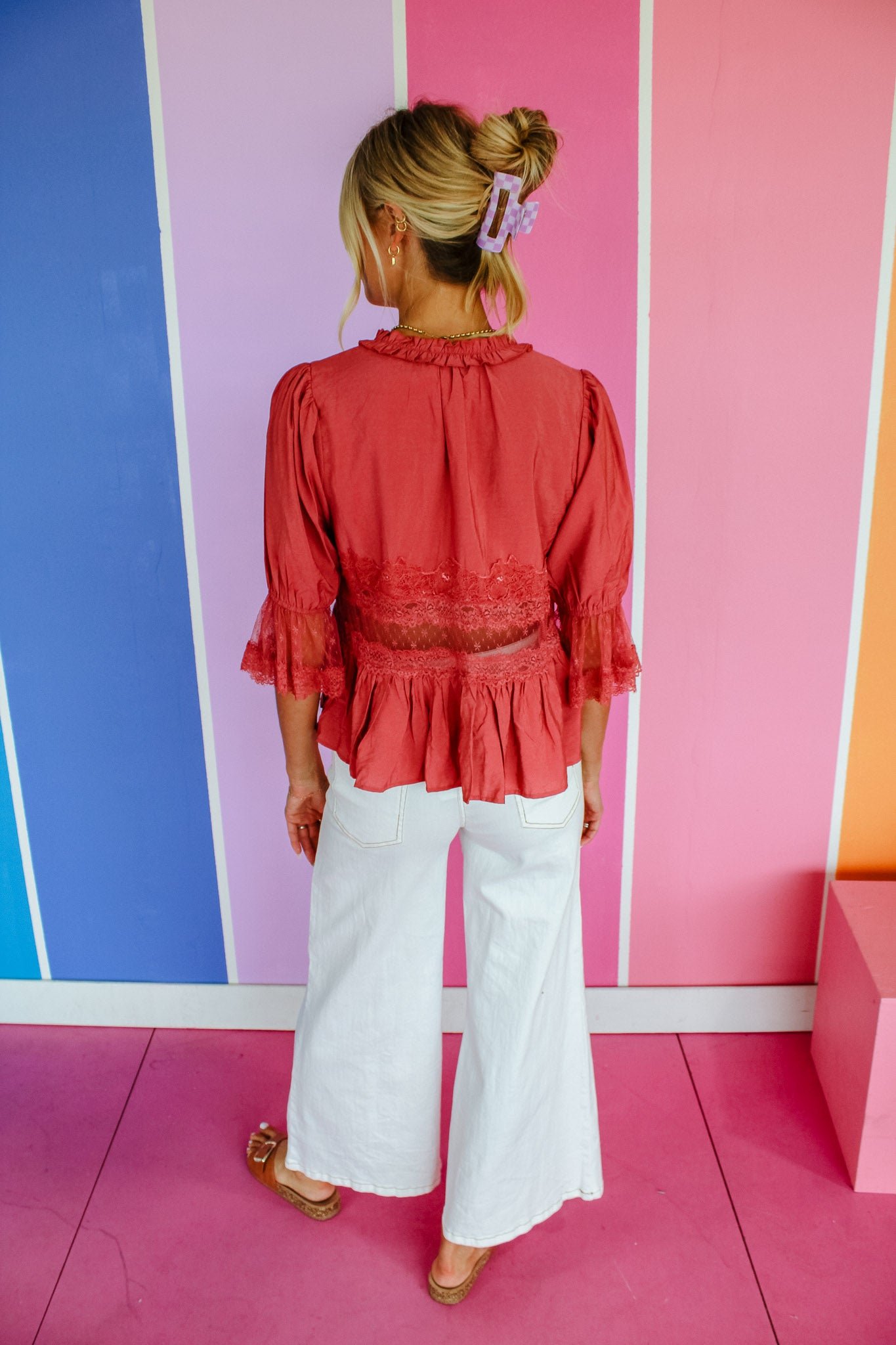Tandy Lace Peplum Blouse - Rose Madder — view 5