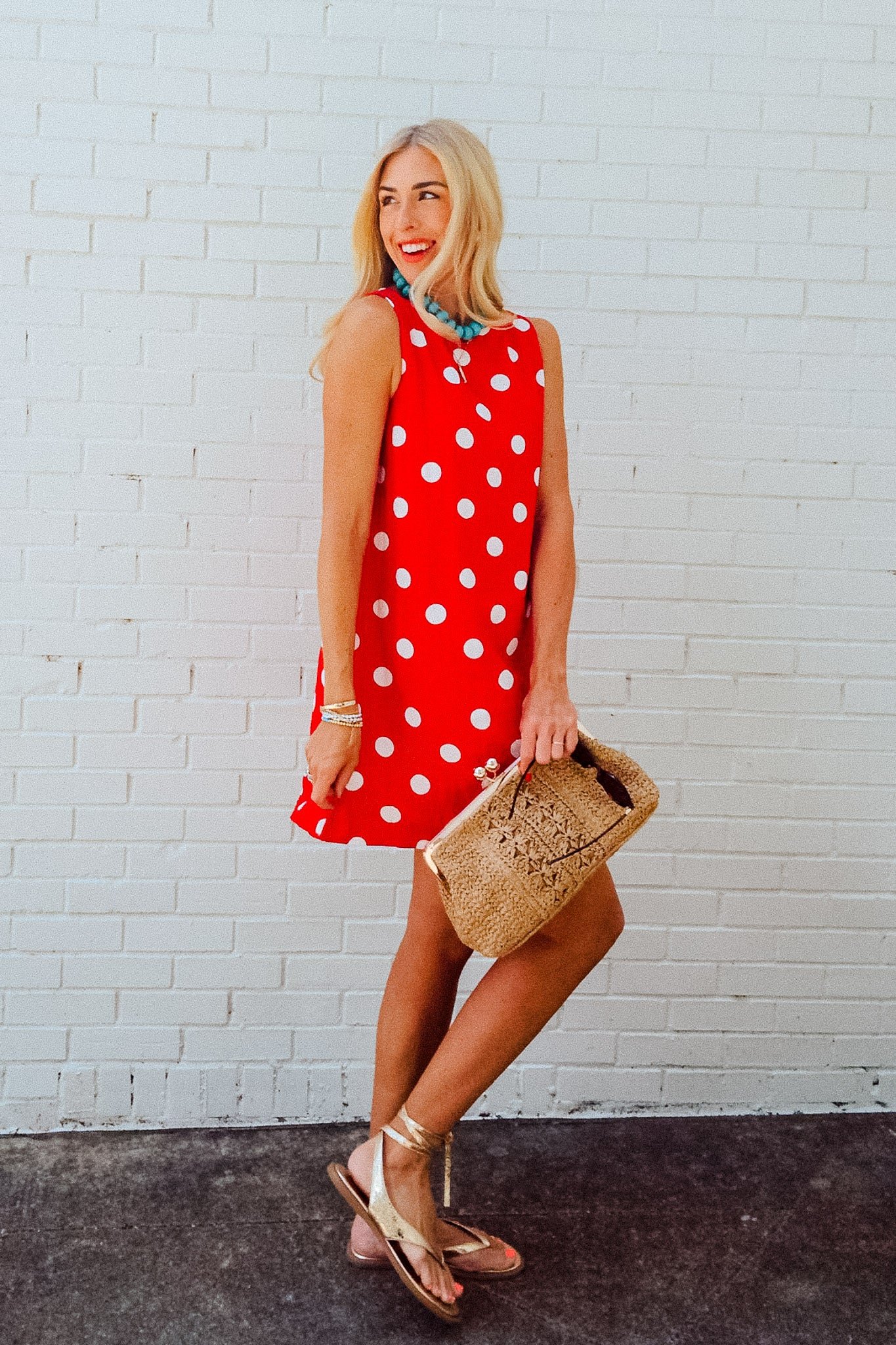 Estella Polka Dot Mini Dress - True Red — view 3