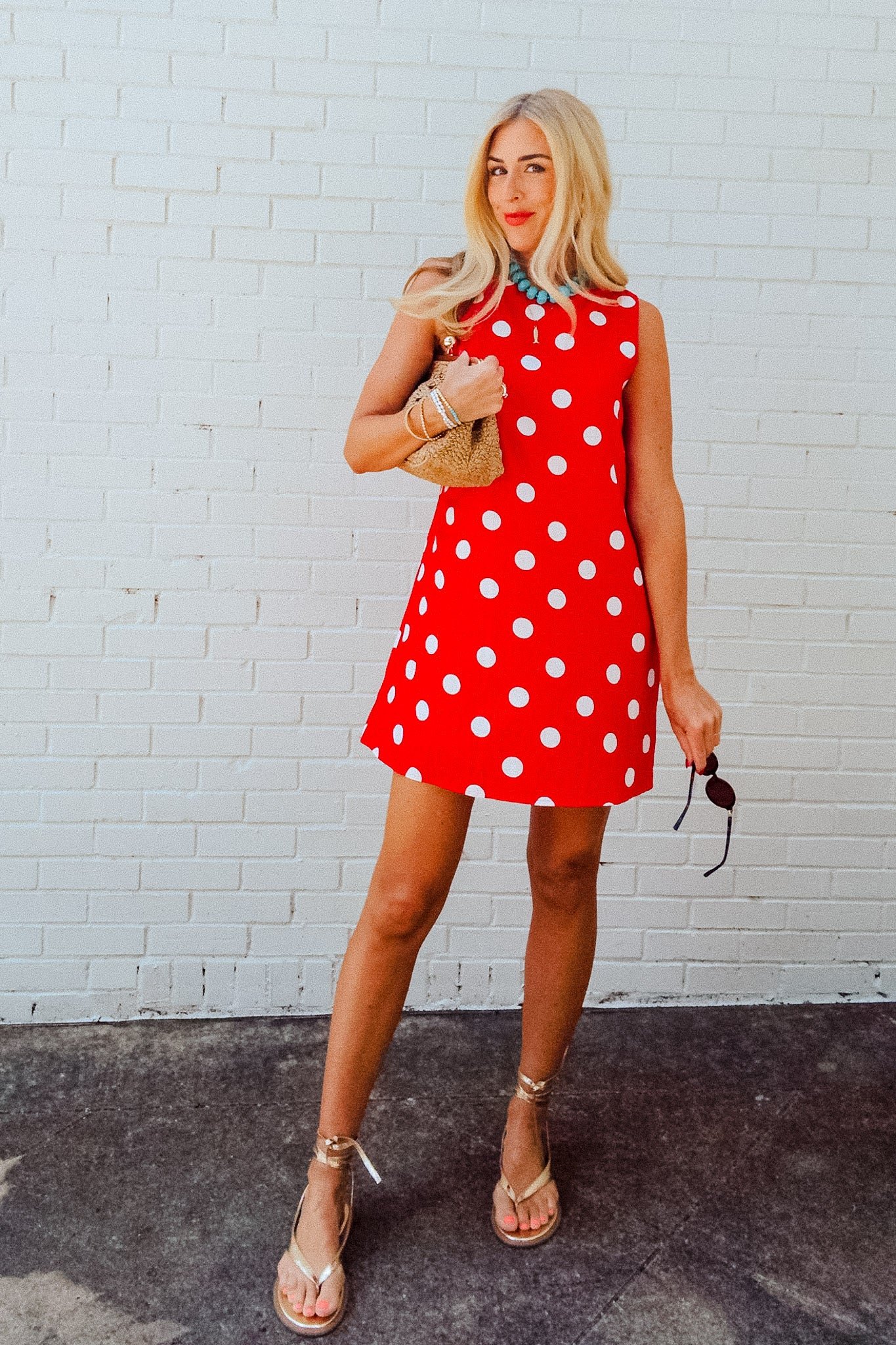 Estella Polka Dot Mini Dress - True Red — view 8
